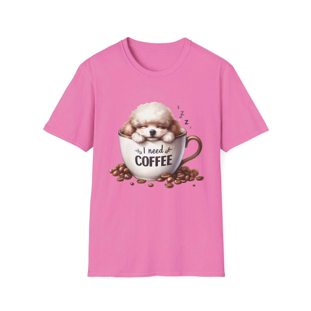 Sleeping Puppy in Coffee Cup T-Shirt | I Need Coffee Dog Design