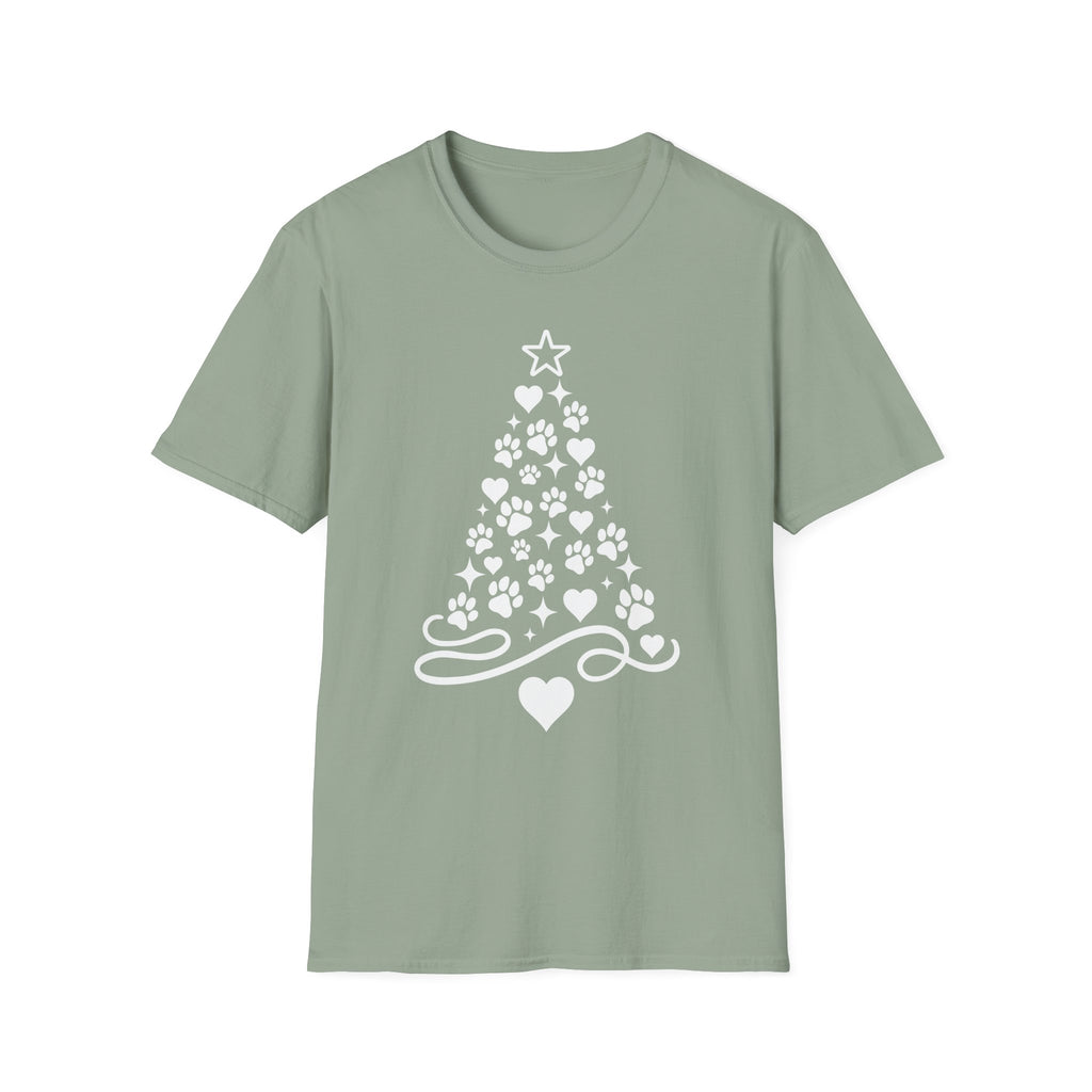Paw Paw Print Christmas Tree T-Shirt | Dog Lover Holiday Tee