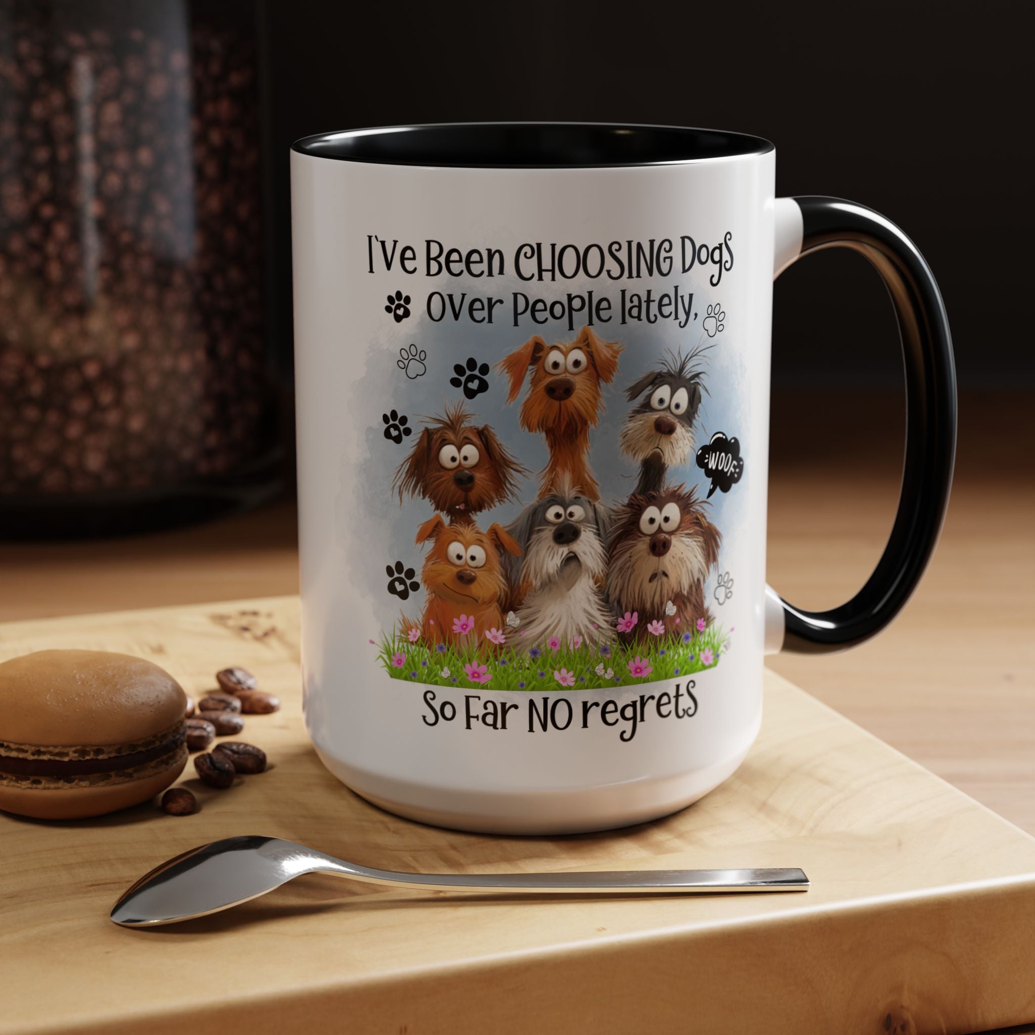 Choosing Dogs Over People Mug | Funny Cute Cartoon Dogs, 11oz 15oz Accent Coffee Mug