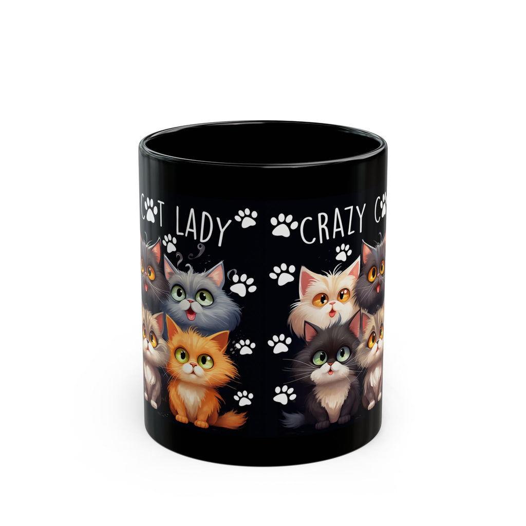 Crazy Cat Lady Mug | Black Cat Paw Print Coffee Cup