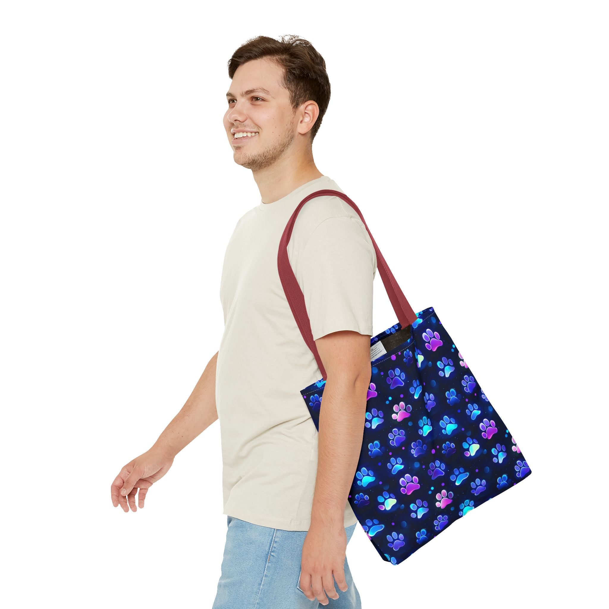 Neon Paw Print Tote | Colorful Cat Dog Paw Pattern All Over Print