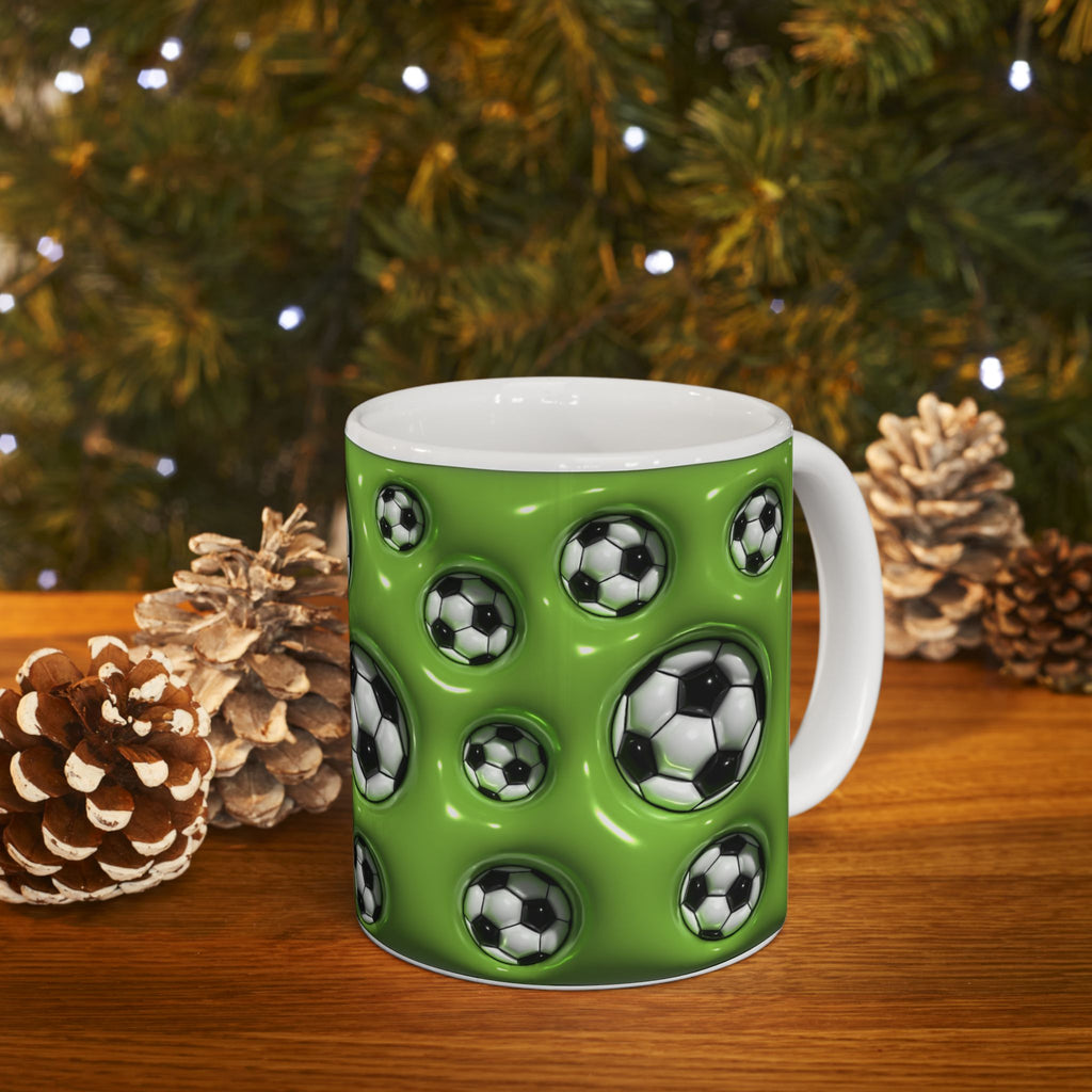 Soccer Ball Pattern Mug | Green Football Design, Ceramic Coffee Cup