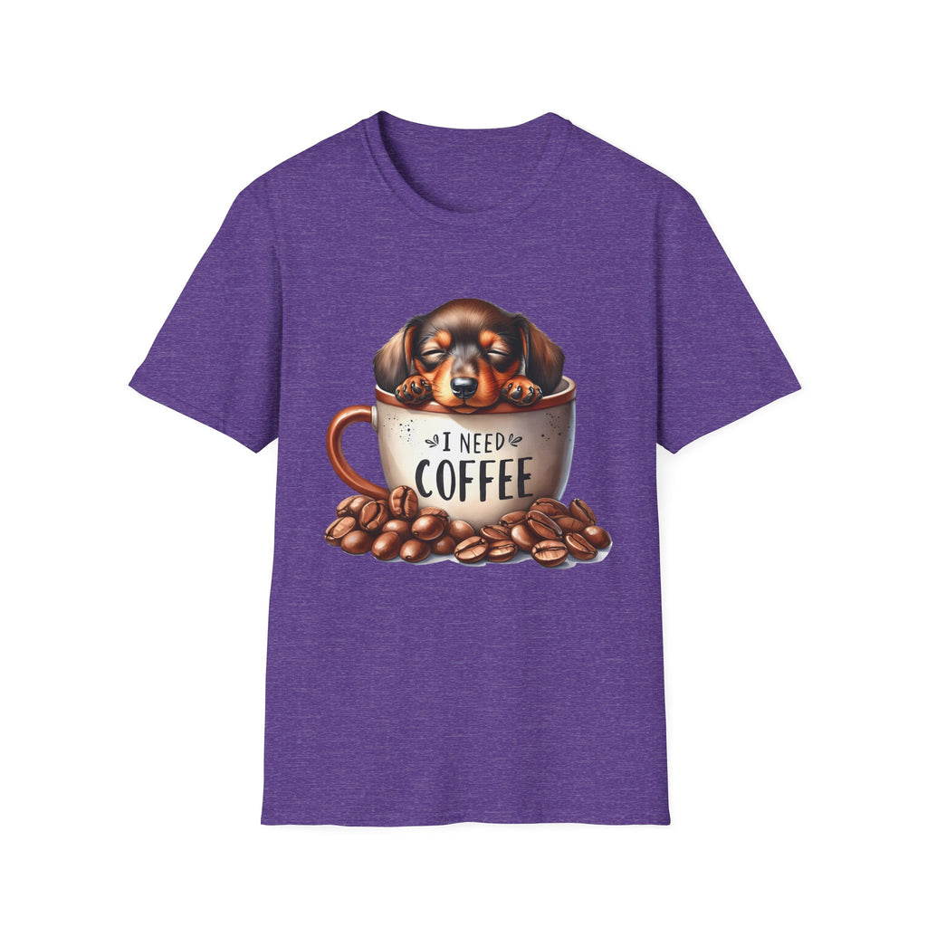Sleepy Dachshund in Coffee Cup T-Shirt | I Need Coffee, Coffee Beans