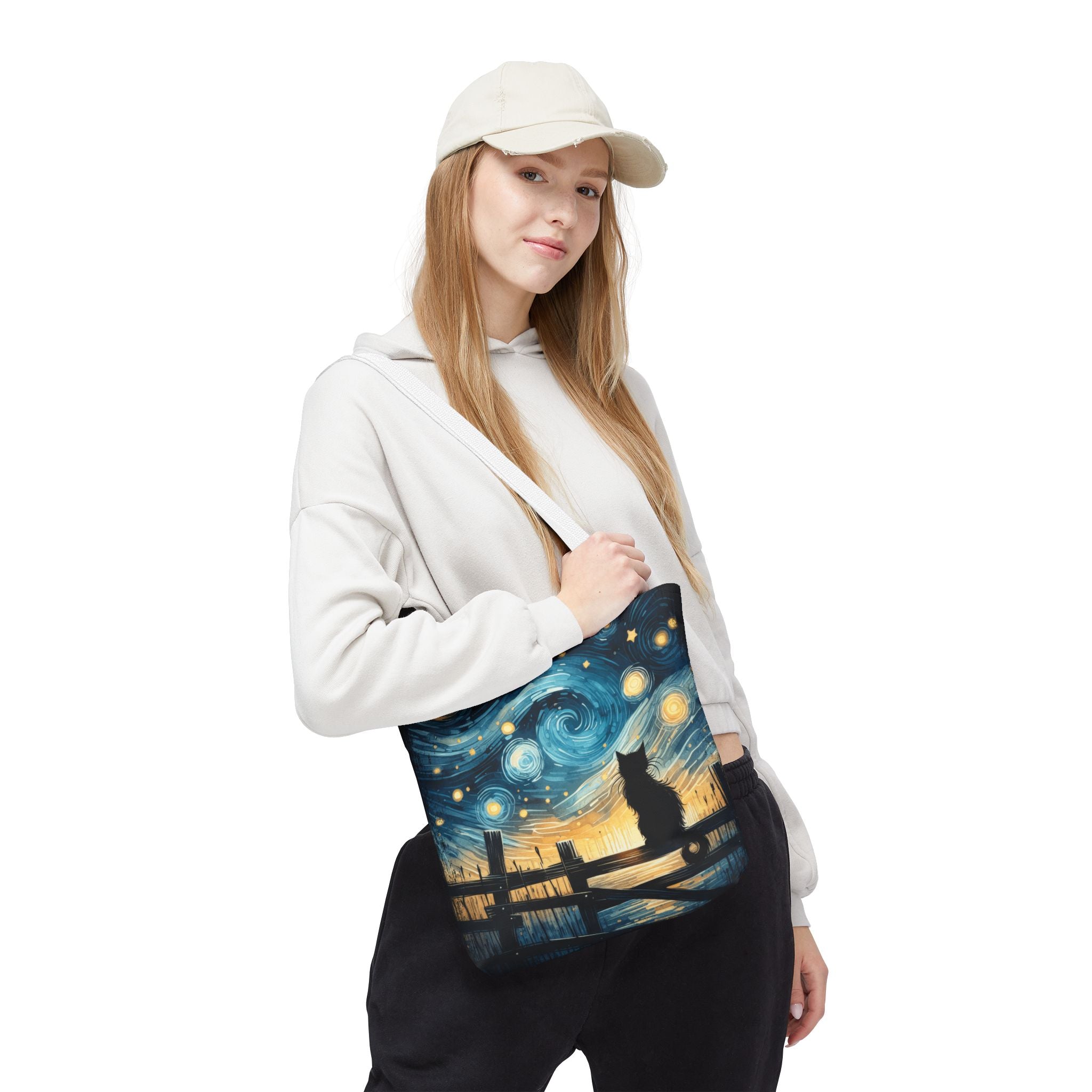 Starry Night Cat Tote | Van Gogh Inspired Swirling Sky Bag
