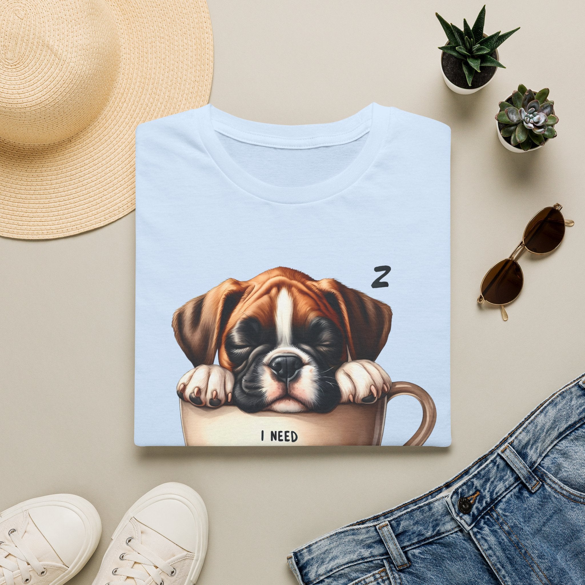 Sleeping Puppy in Coffee Cup T-Shirt | I Need Coffee Design