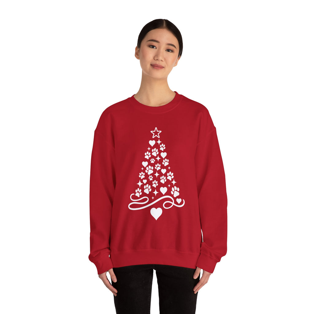 Paw Paw Print Christmas Tree Sweatshirt | Pet Lover Holiday Crewneck