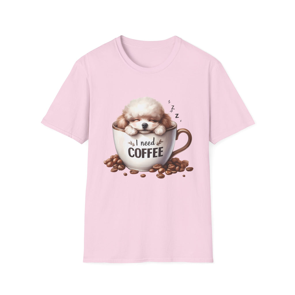 Sleeping Puppy in Coffee Cup T-Shirt | I Need Coffee Dog Design