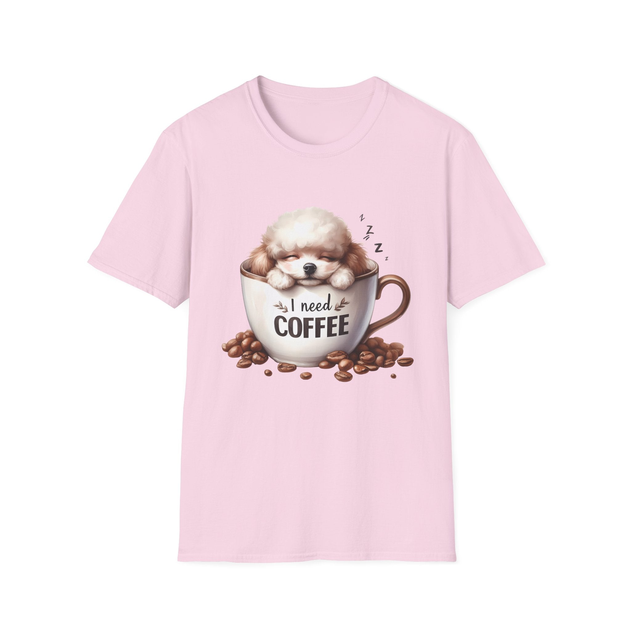 Sleeping Puppy in Coffee Cup T-Shirt | I Need Coffee Dog Design