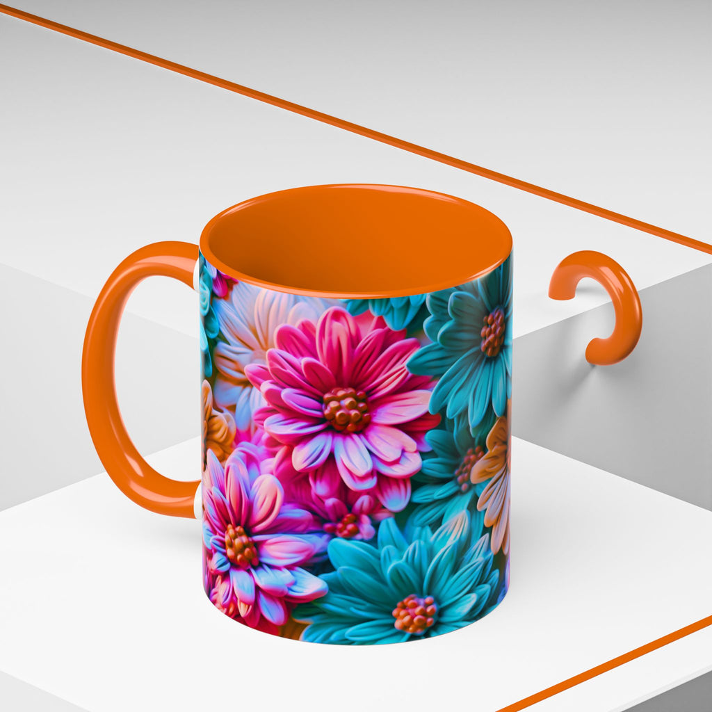 Vibrant Dahlia Floral Accent Mug | 11oz 15oz Ceramic Coffee Mug