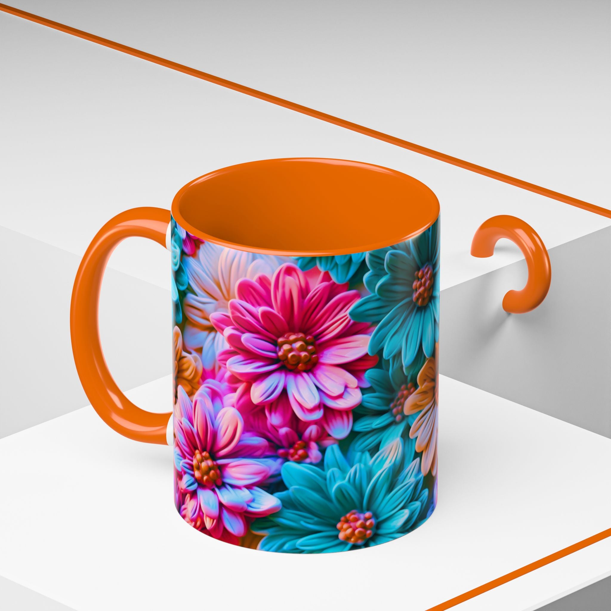 Vibrant Dahlia Floral Accent Mug | 11oz 15oz Ceramic Coffee Mug
