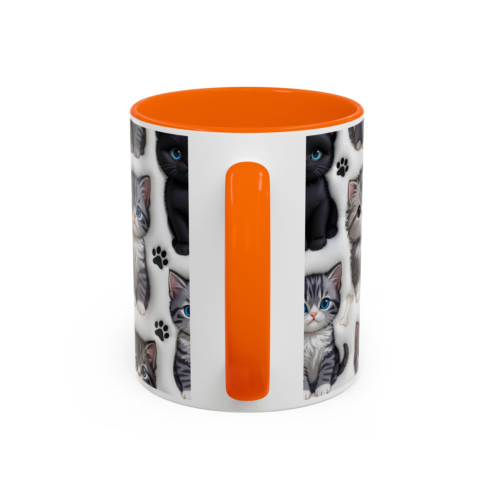 Cute Kitten Pattern Accent Coffee Mug | Cat Paw Print Design