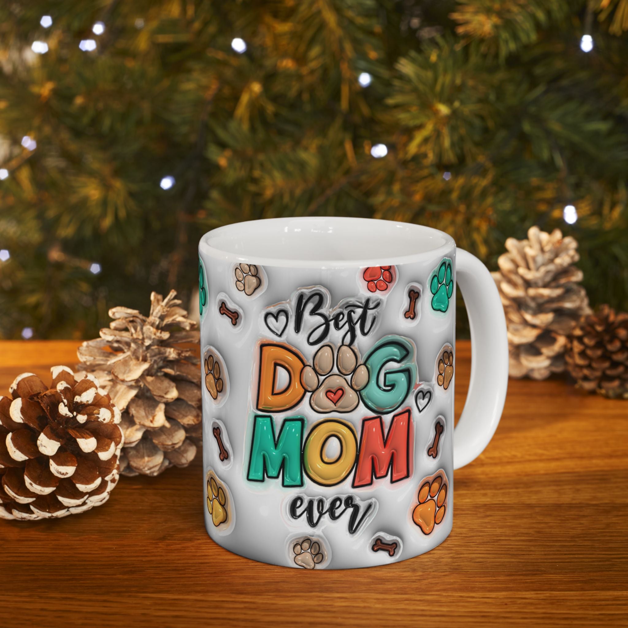 Best Dog Mom mug | Paw Print Pattern Ceramic Mug, 11oz or 15oz