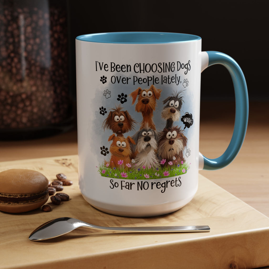 Choosing Dogs Over People Mug | Funny Cute Cartoon Dogs, 11oz 15oz Accent Coffee Mug