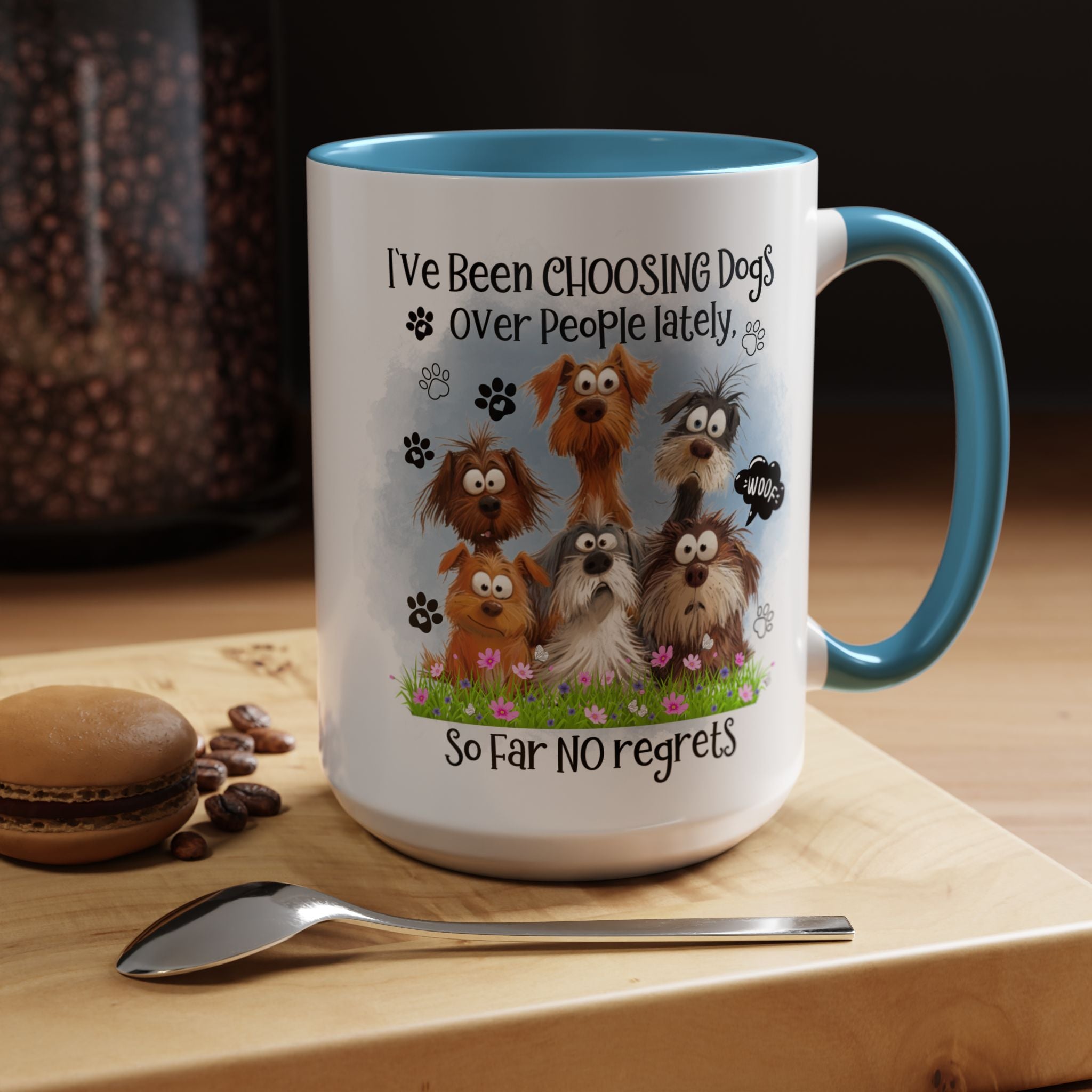 Choosing Dogs Over People Mug | Funny Cute Cartoon Dogs, 11oz 15oz Accent Coffee Mug