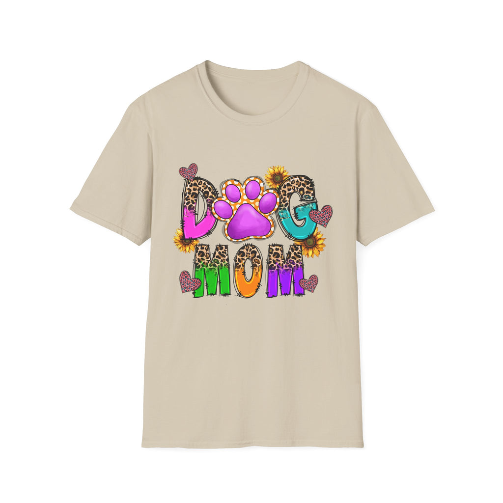 Dog Mom colorful paw print design T-Shirt | leopard hearts sunflower accents