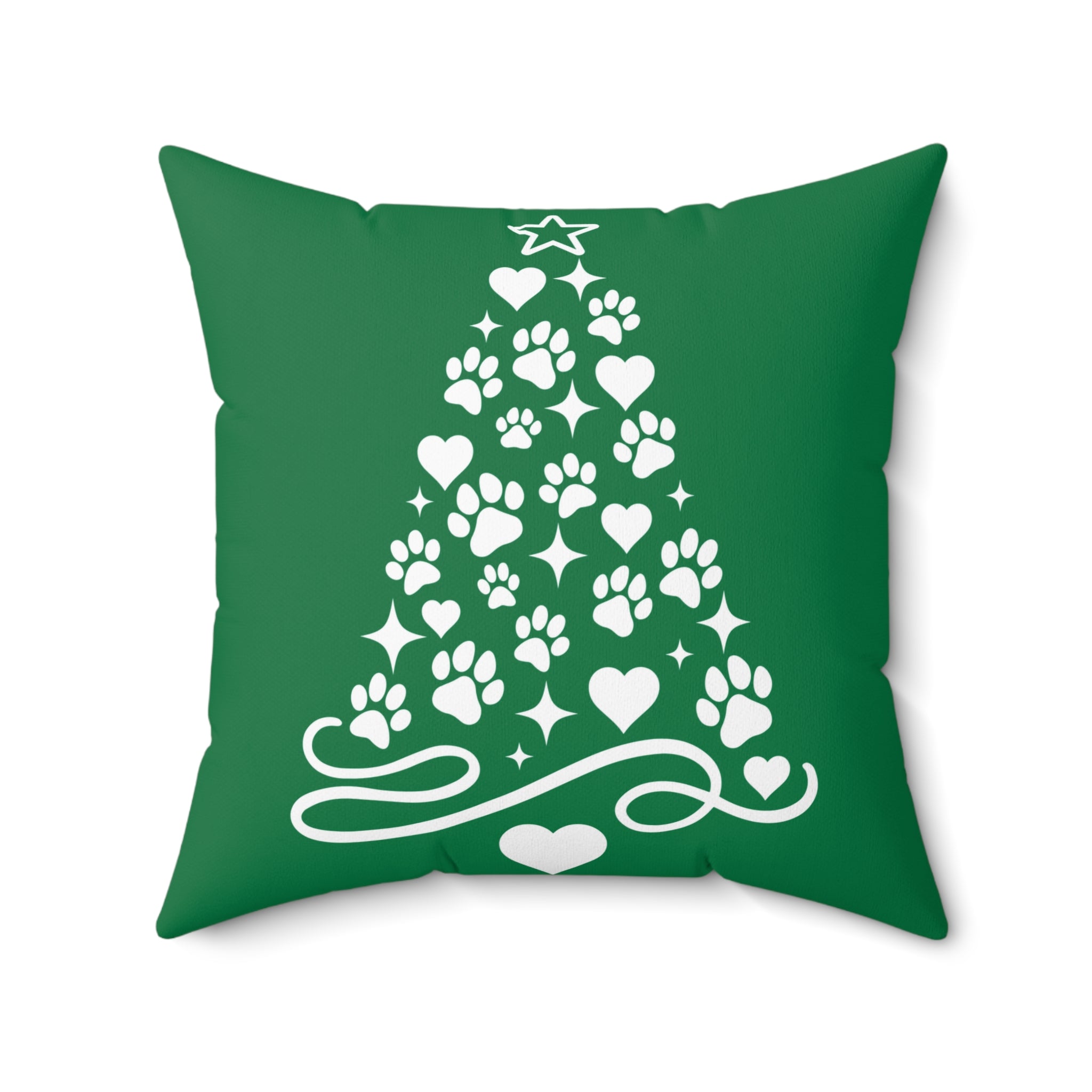 Paw Print Christmas Tree Pillow | Green Holiday Pet Decor