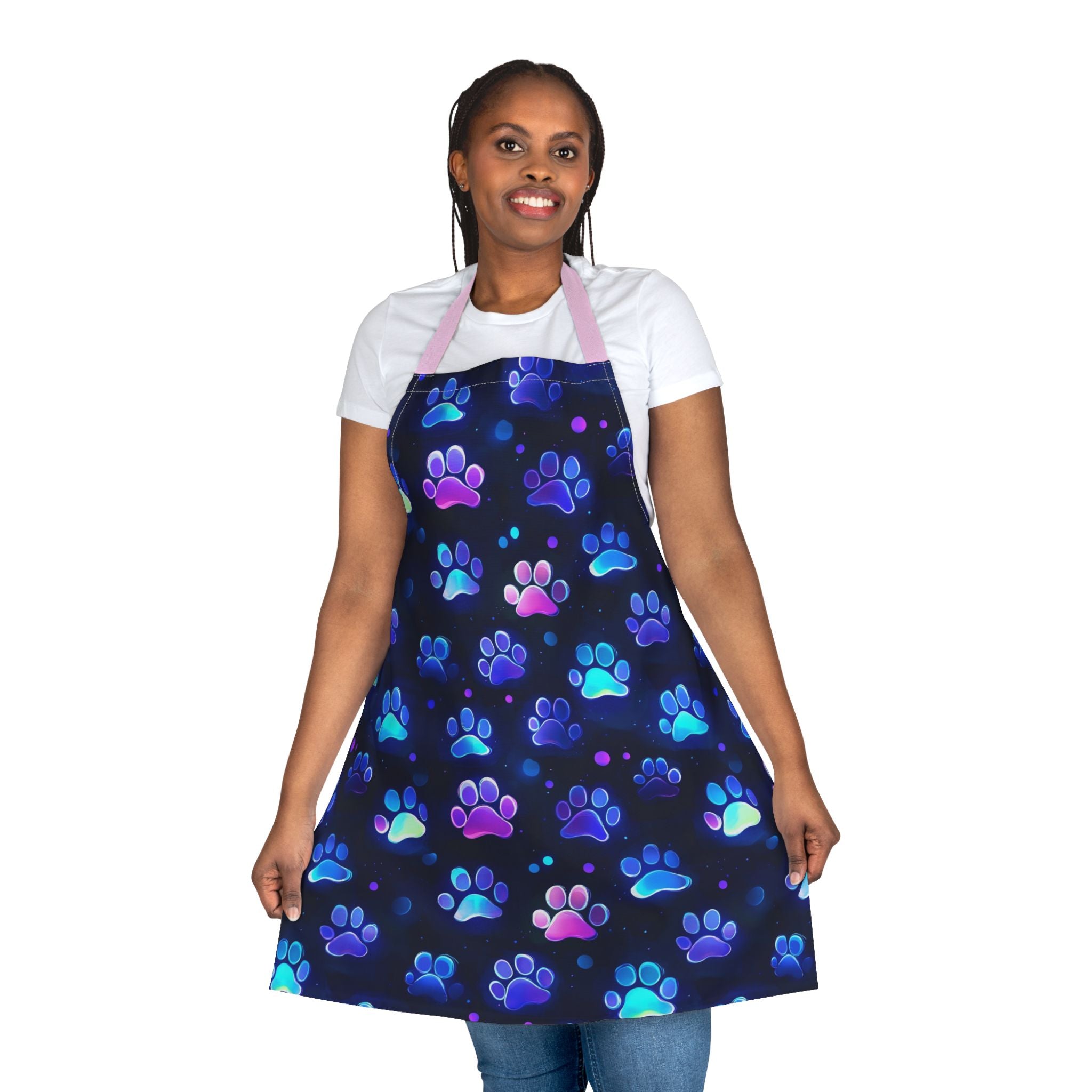 Neon Paw Prints Apron | Colorful Cat Dog Paws Pattern