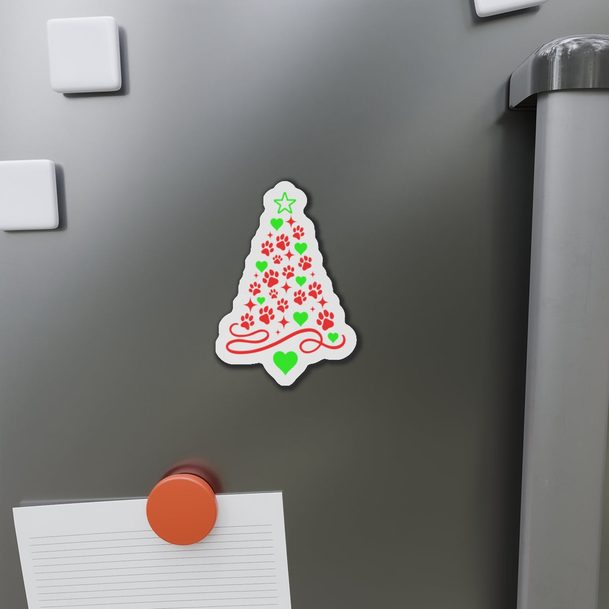 Paw Print Christmas Tree Die-Cut Magnet | Holiday Pet Paw Tree Magnet