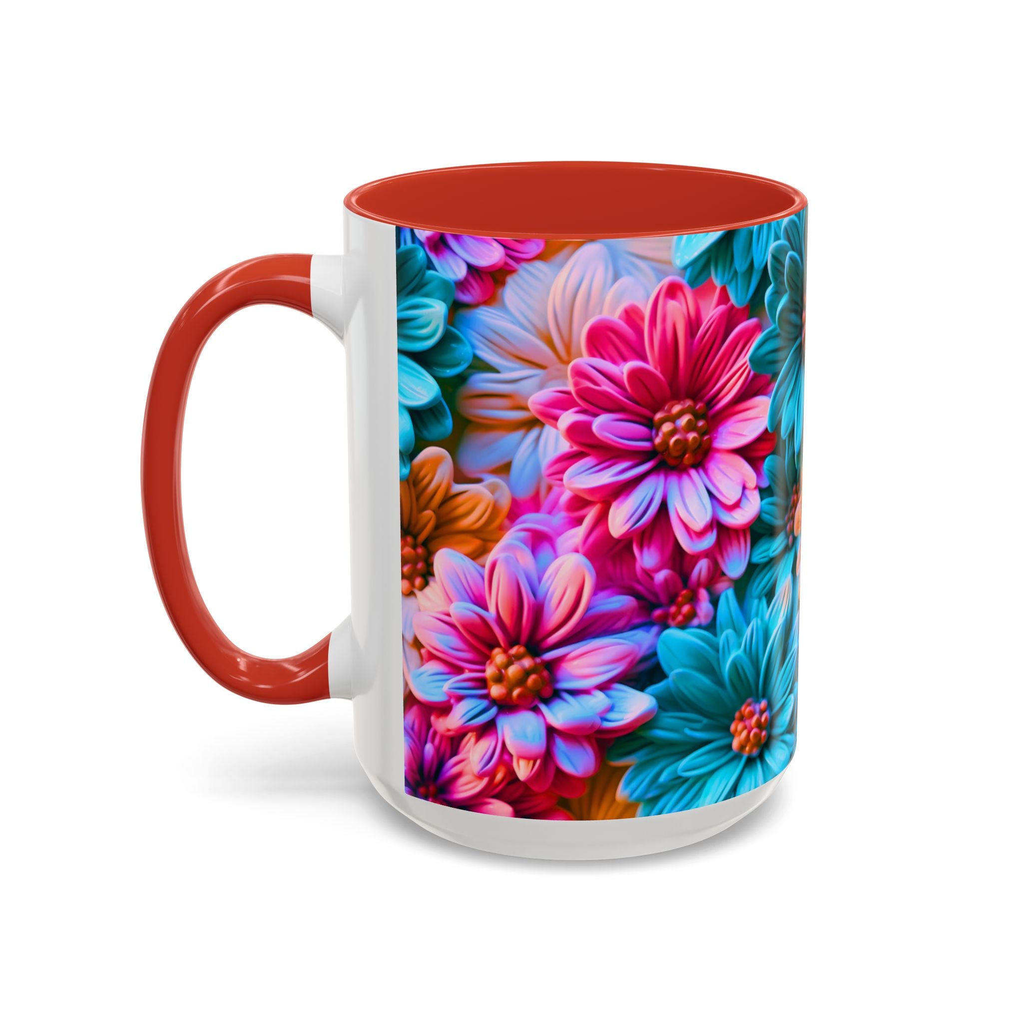 Vibrant Dahlia Floral Accent Mug | 11oz 15oz Ceramic Coffee Mug