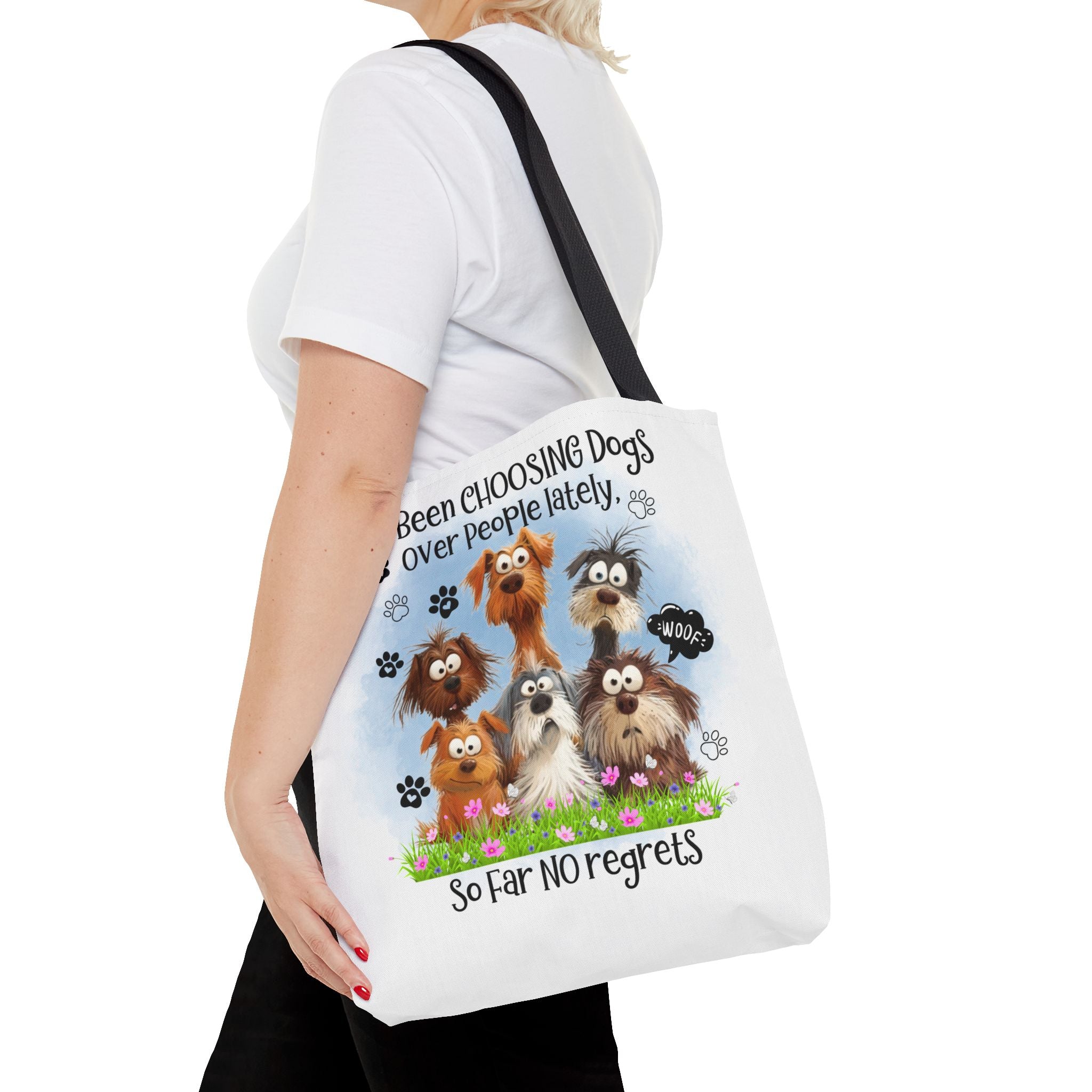 Choosing Dogs Over People Tote Bag | Cute Cartoon Dogs, Paw Print Design