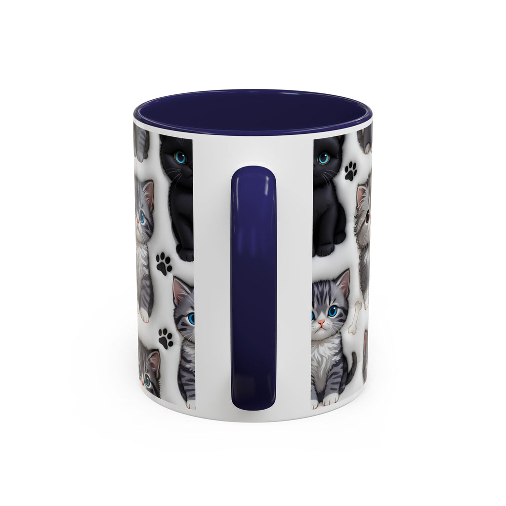 Cute Kitten Pattern Accent Coffee Mug | Cat Paw Print Design