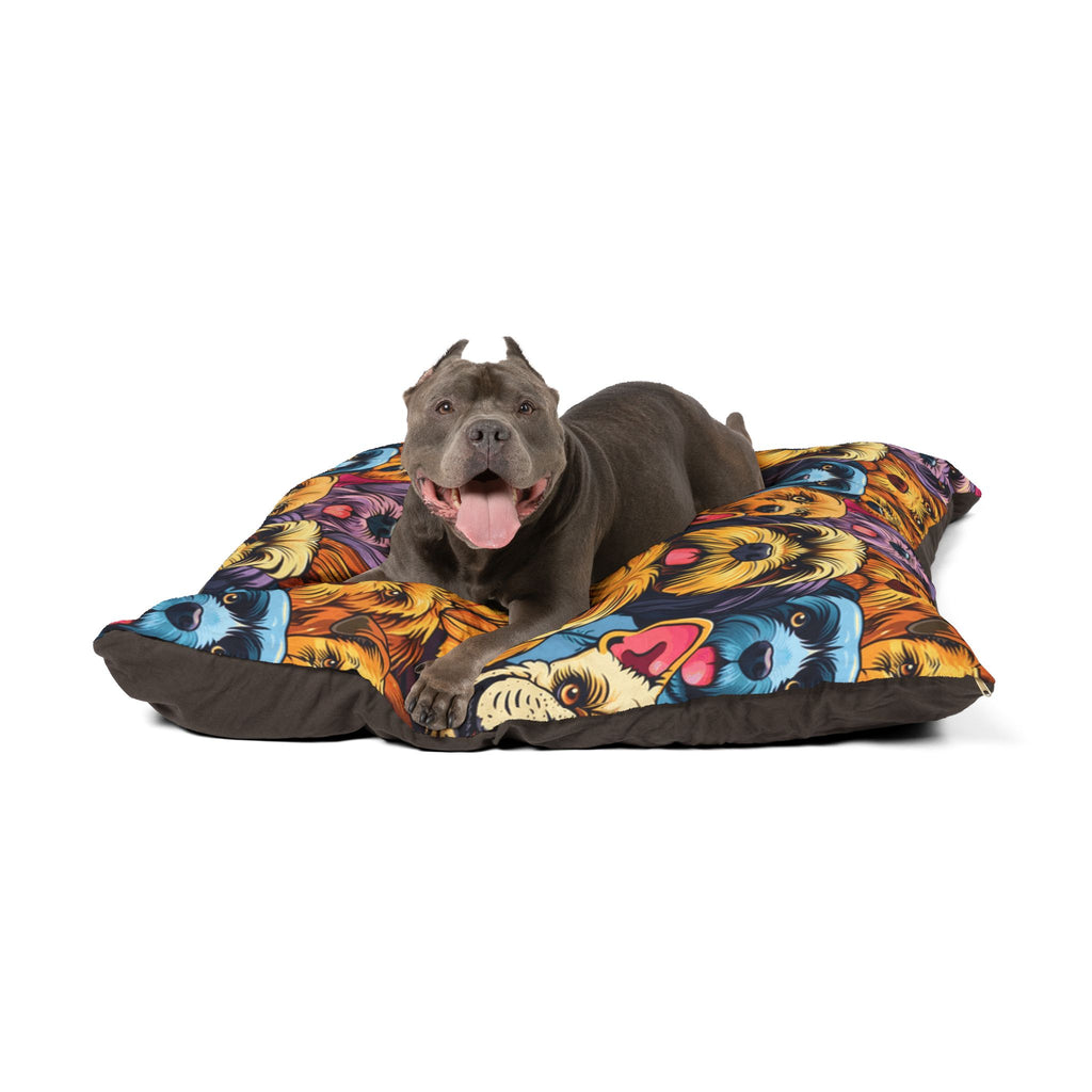 Colorful Dog Faces Pet Bed | Multicolor Canine Pattern Cushion