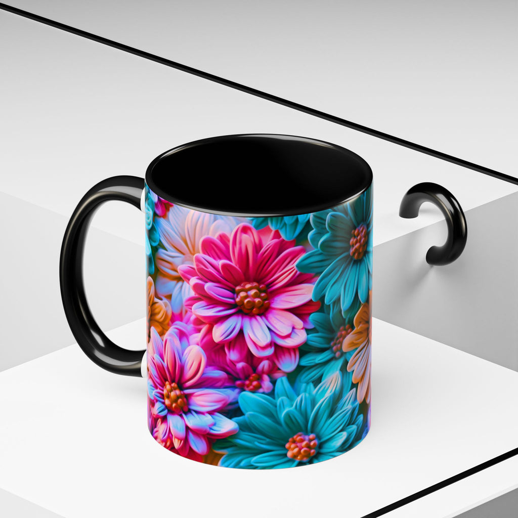 Vibrant Dahlia Floral Accent Mug | 11oz 15oz Ceramic Coffee Mug