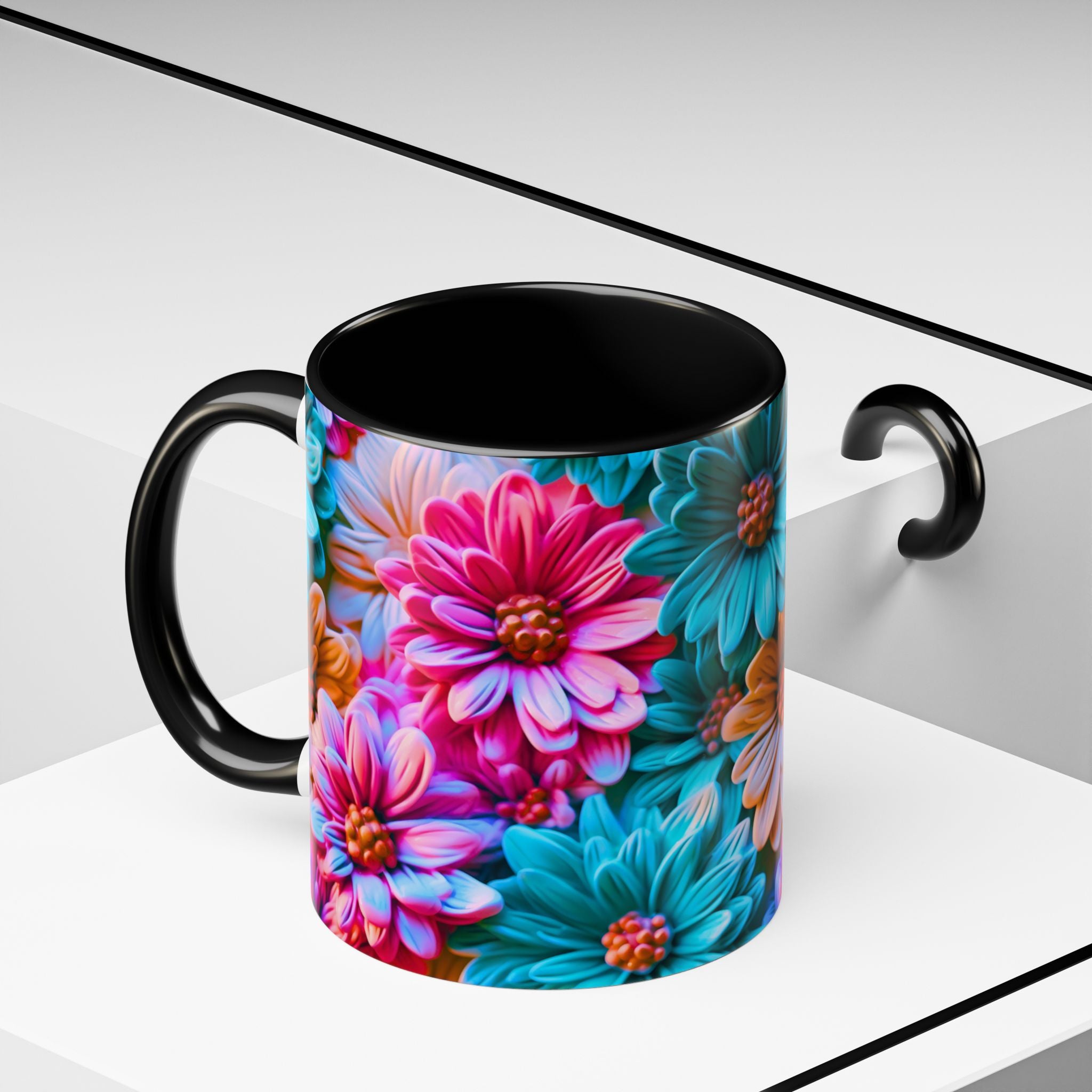Vibrant Dahlia Floral Accent Mug | 11oz 15oz Ceramic Coffee Mug