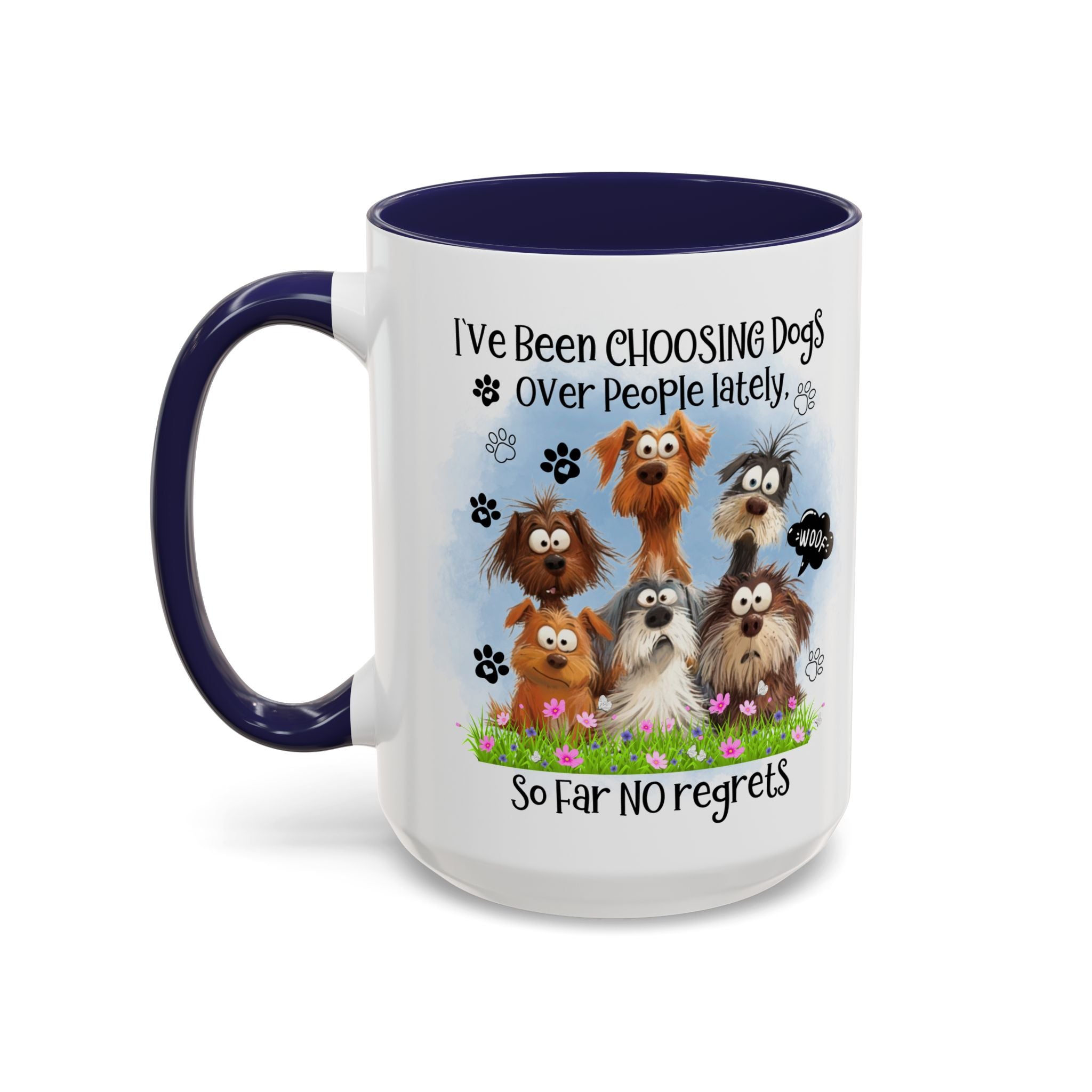 Choosing Dogs Over People Mug | Funny Cute Cartoon Dogs, 11oz 15oz Accent Coffee Mug