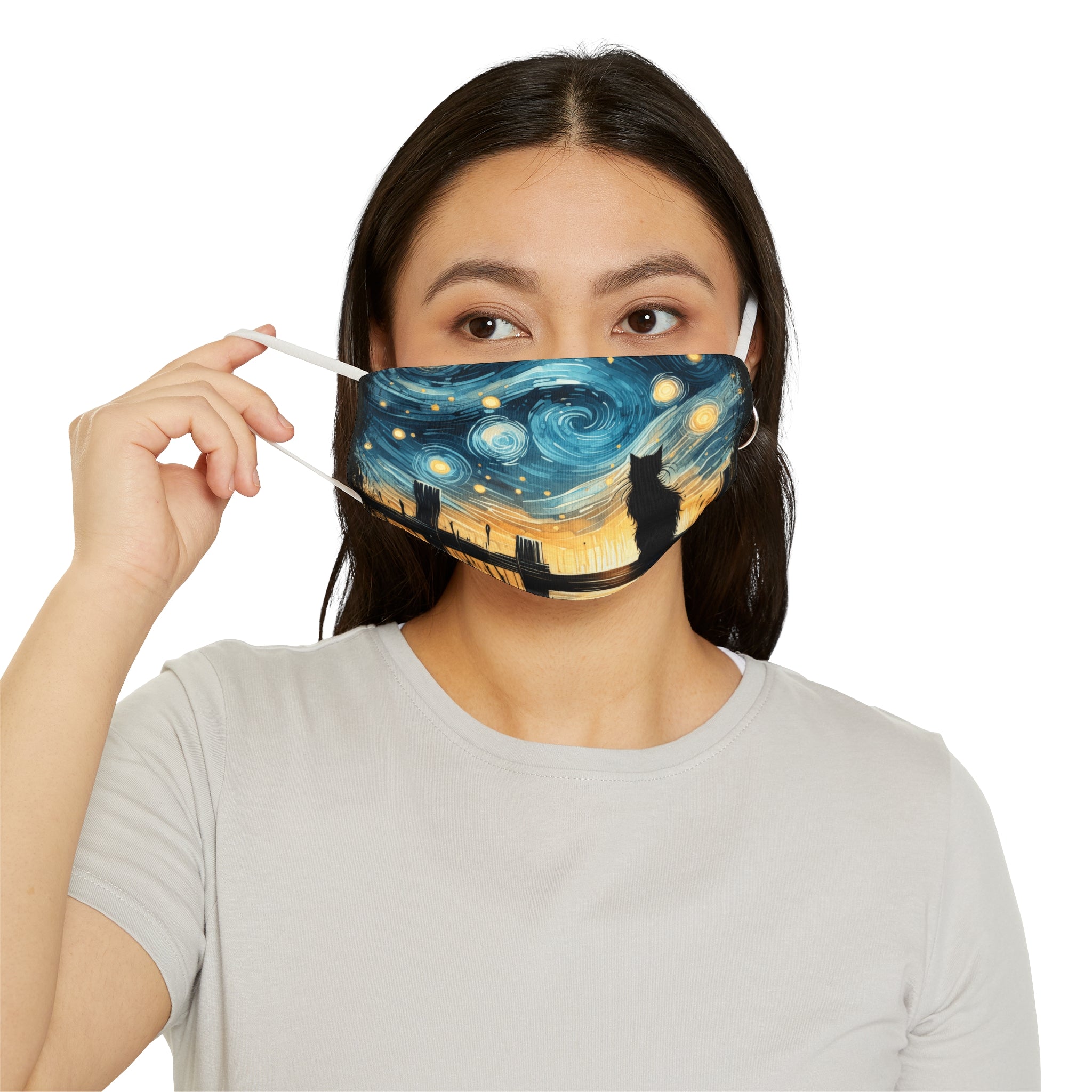 Starry Night Cat face mask | Van Gogh inspired night sky silhouette