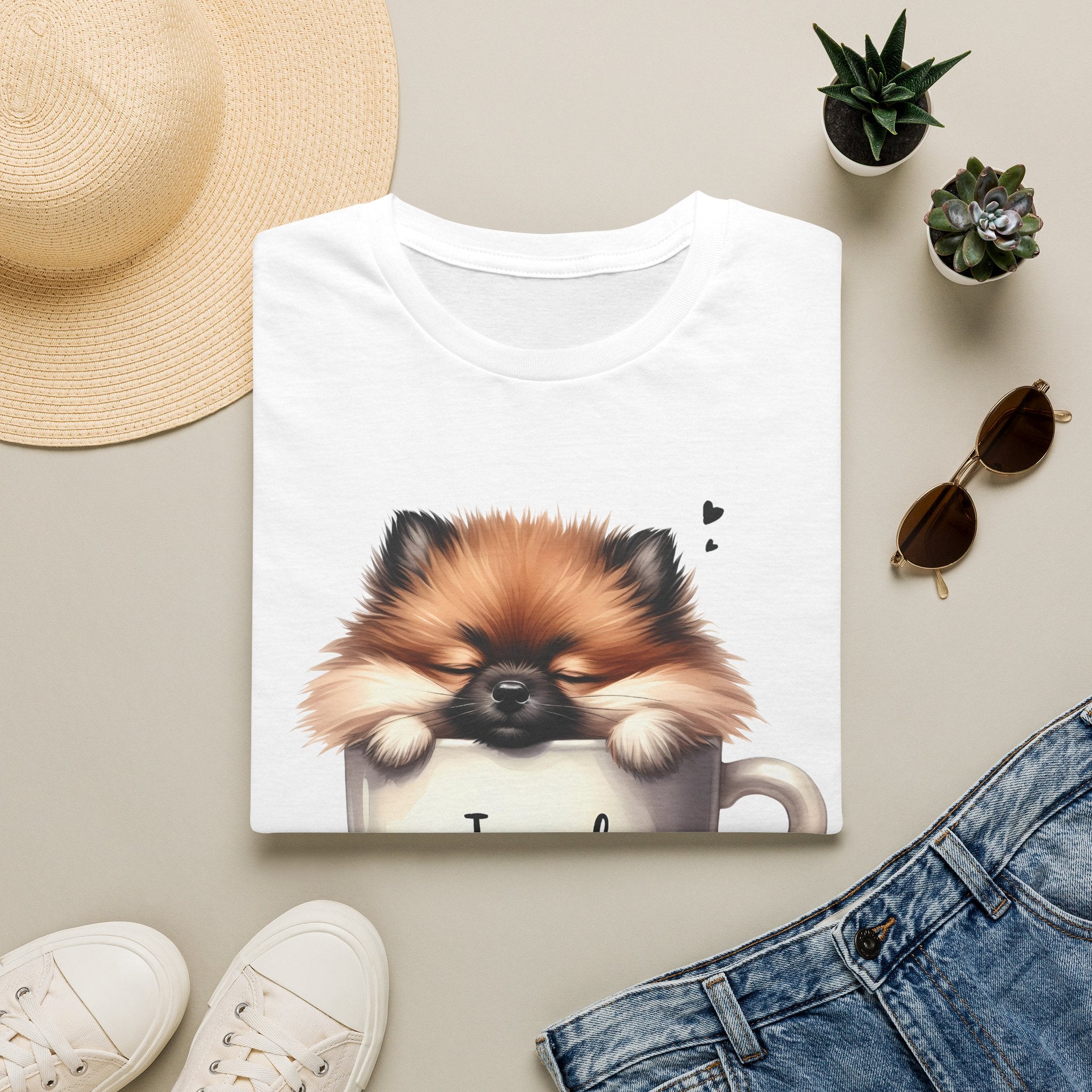 Cute Pomeranian in Coffee Mug T-Shirt | I Need Coffee, Dog Coffee Tee