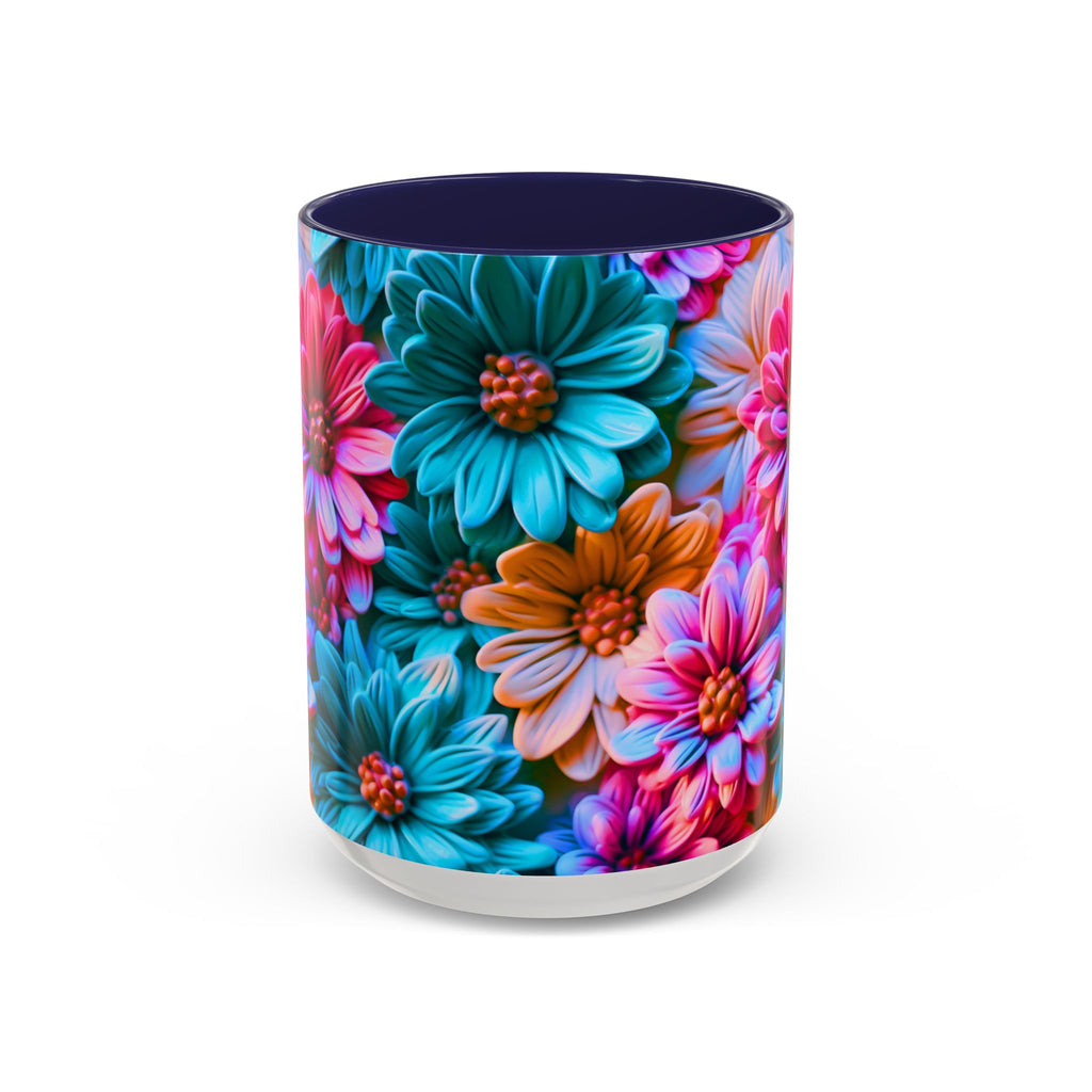 Vibrant Dahlia Floral Accent Mug | 11oz 15oz Ceramic Coffee Mug