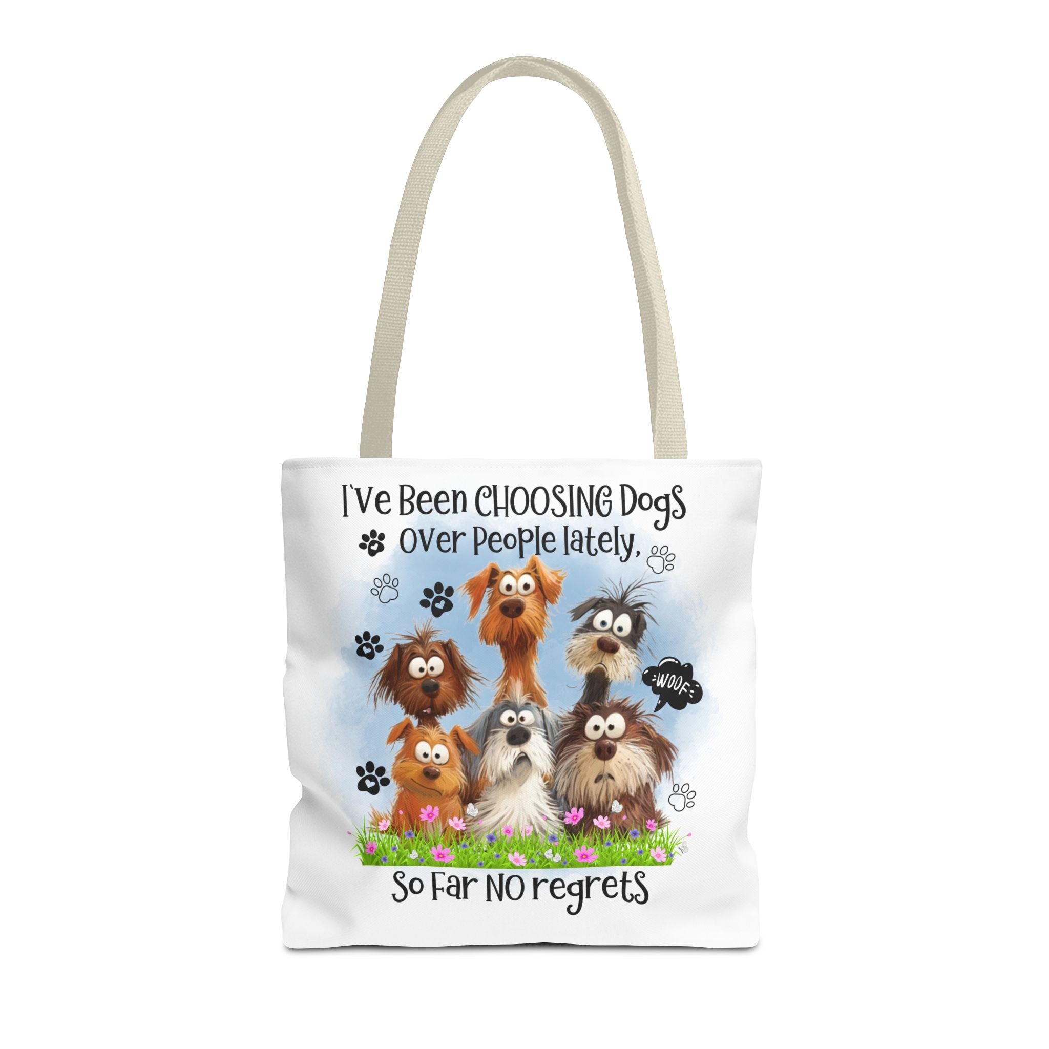 Choosing Dogs Over People Tote Bag | Cute Cartoon Dogs, Paw Print Design
