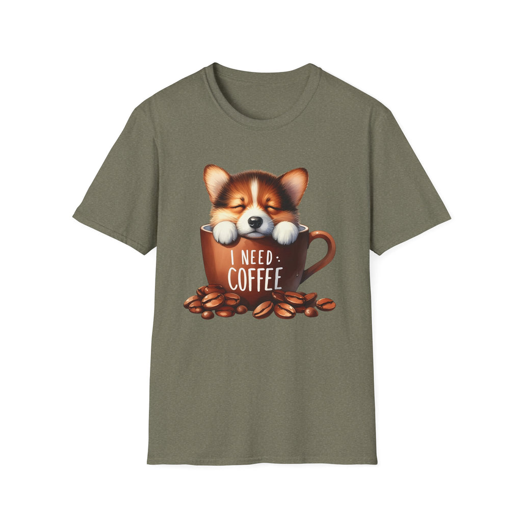 Sleeping Puppy in Coffee Cup T-Shirt | I Need Coffee, Cute Corgi Mug