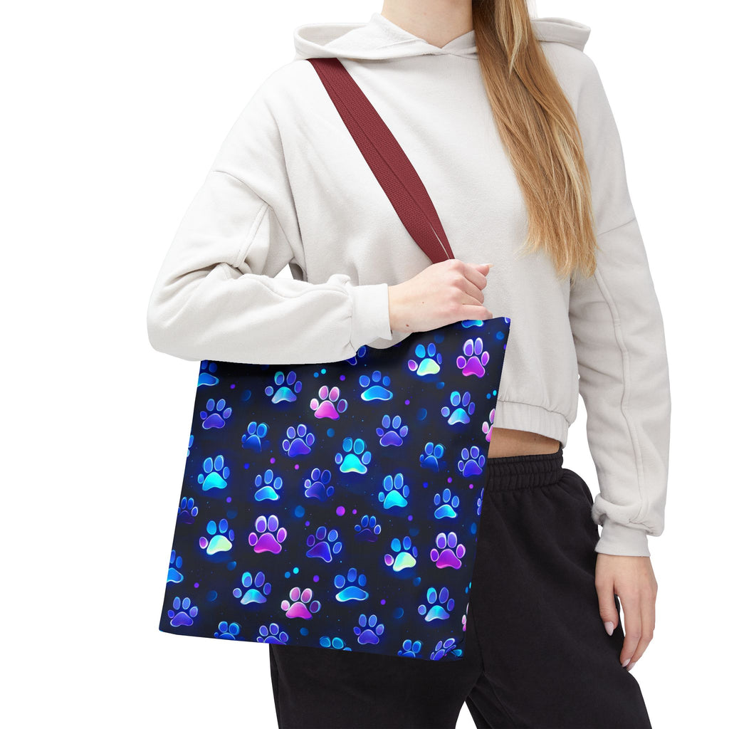 Neon Paw Print Tote | Colorful Cat Dog Paw Pattern All Over Print