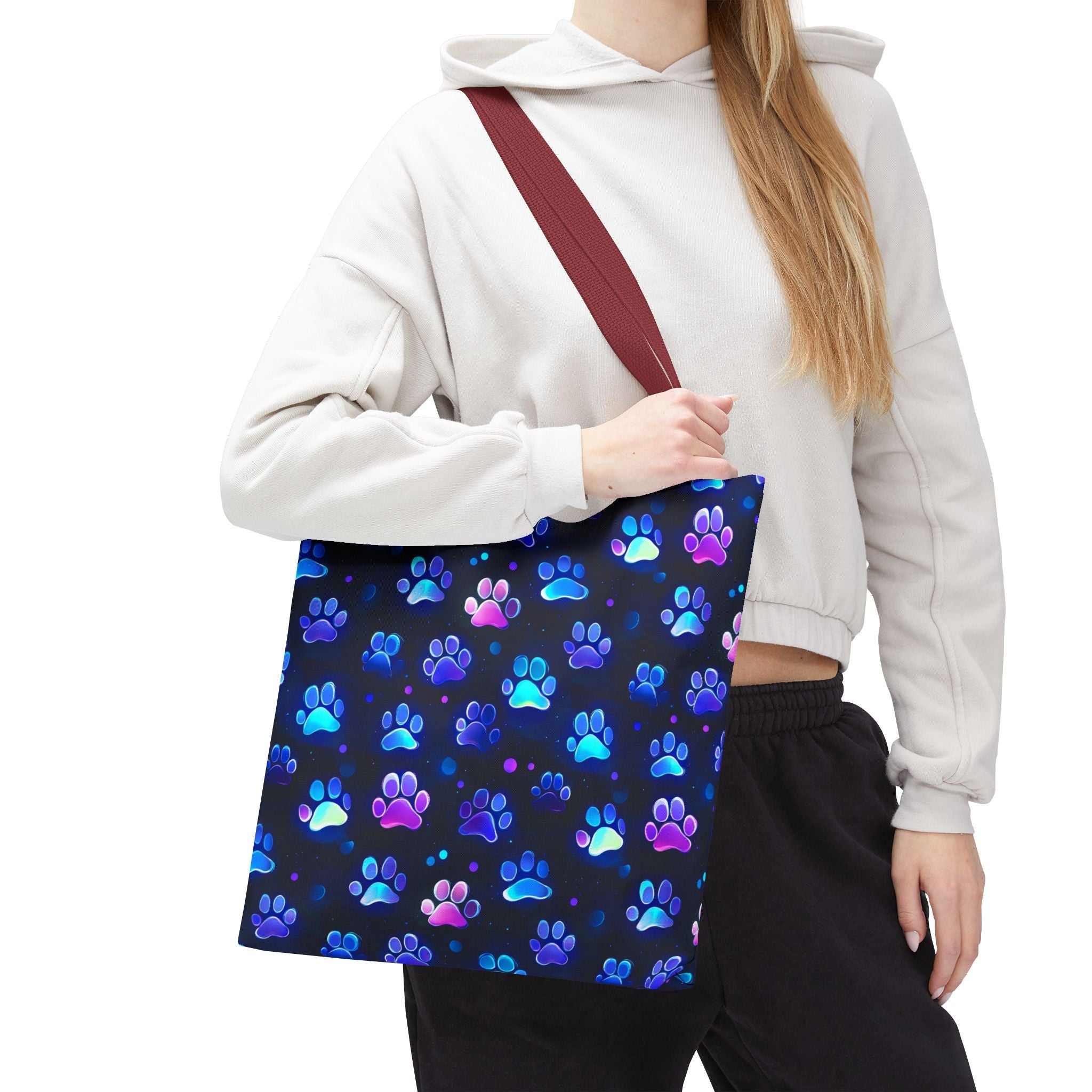 Neon Paw Print Tote | Colorful Cat Dog Paw Pattern All Over Print
