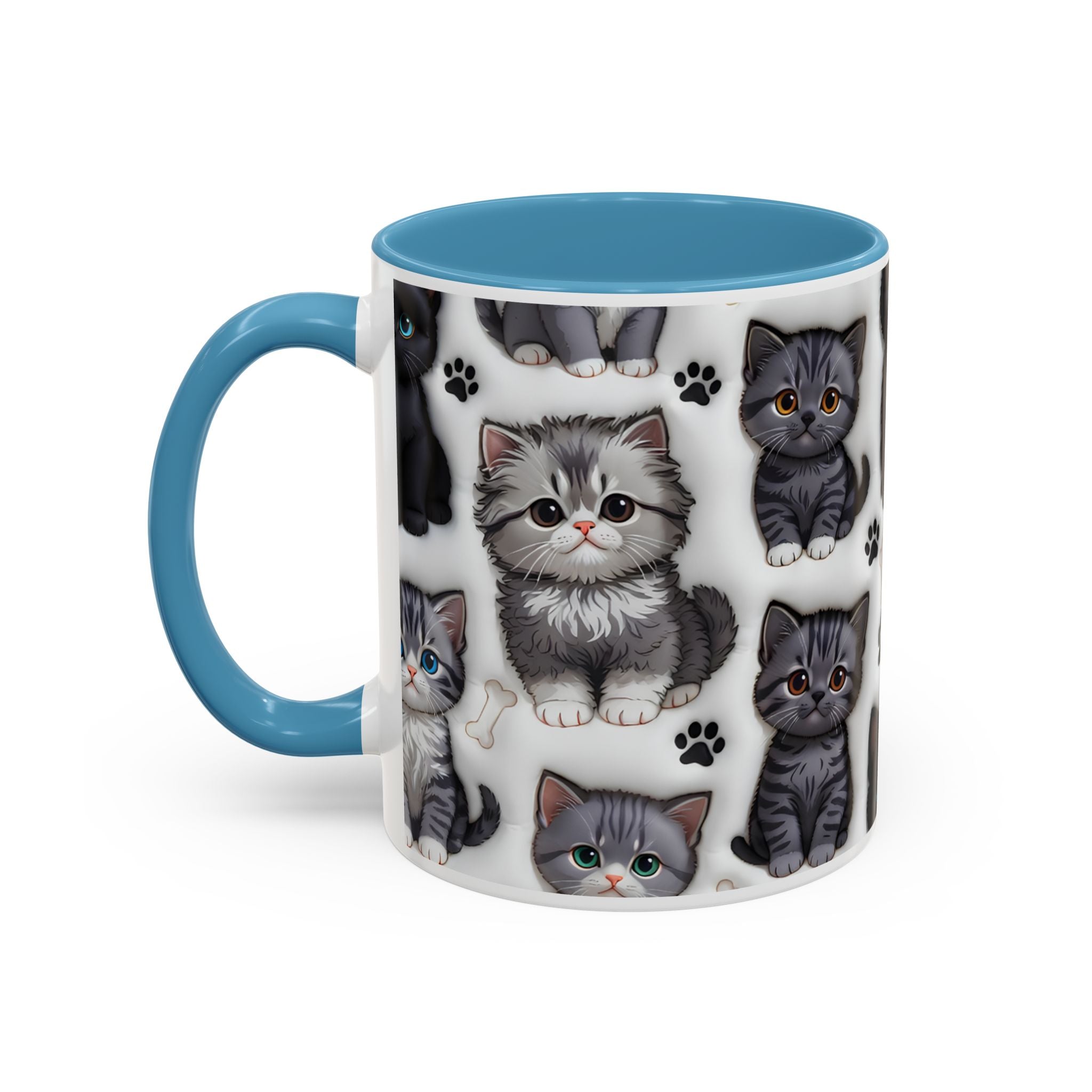 Cute Kitten Pattern Accent Coffee Mug | Cat Paw Print Design