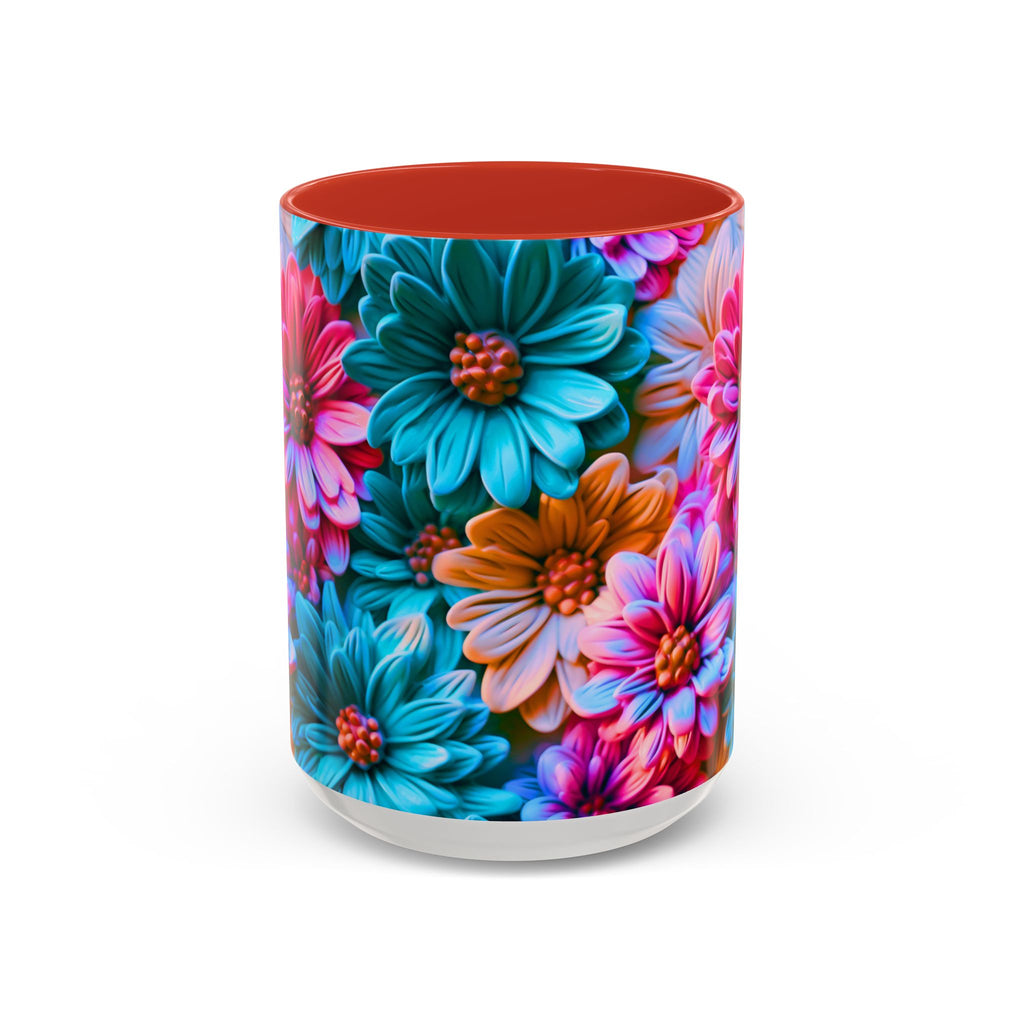 Vibrant Dahlia Floral Accent Mug | 11oz 15oz Ceramic Coffee Mug