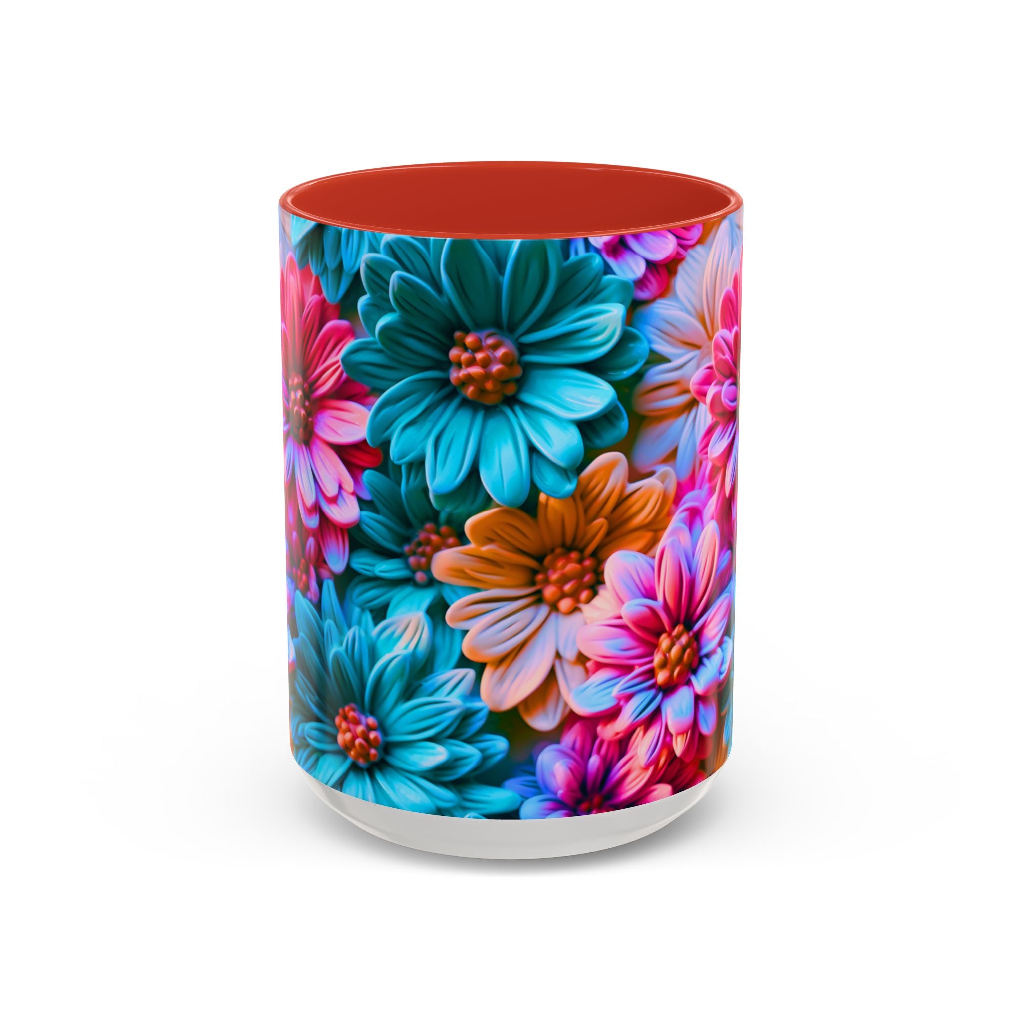 Vibrant Dahlia Floral Accent Mug | 11oz 15oz Ceramic Coffee Mug