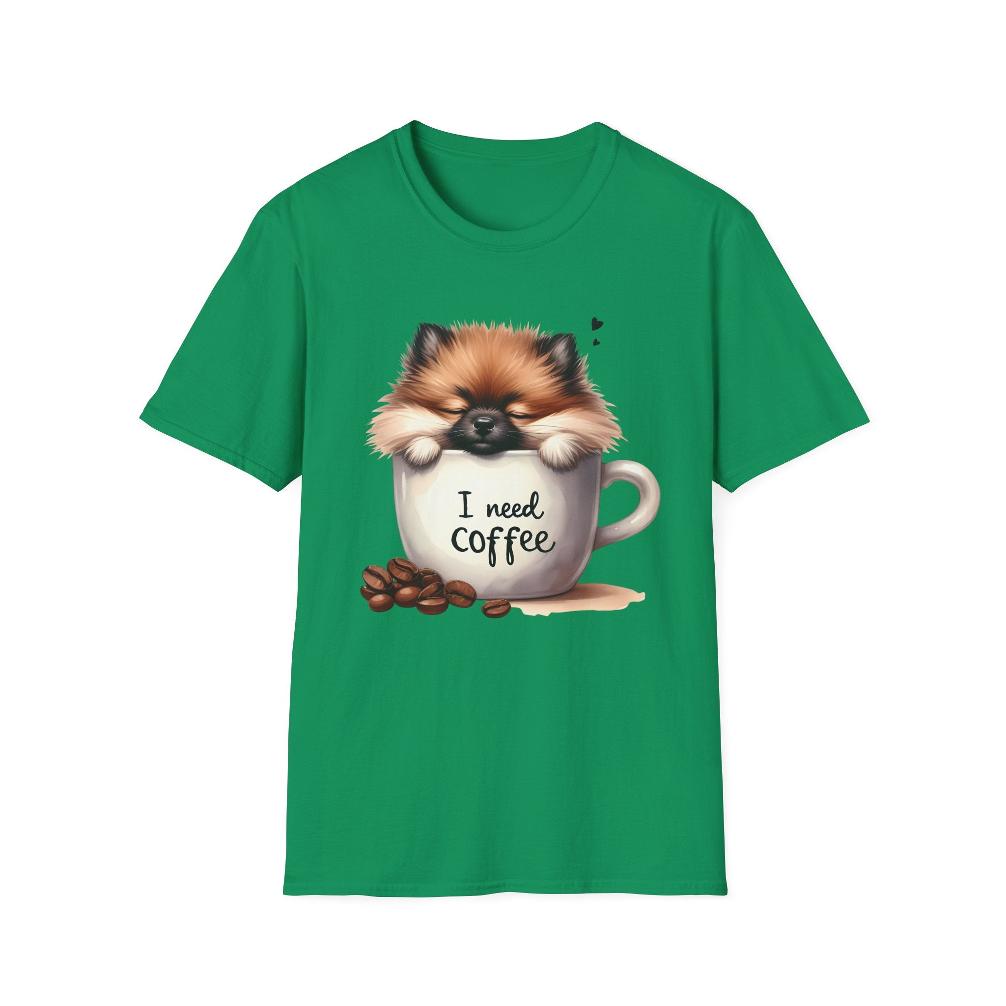 Cute Pomeranian in Coffee Mug T-Shirt | I Need Coffee, Dog Coffee Tee