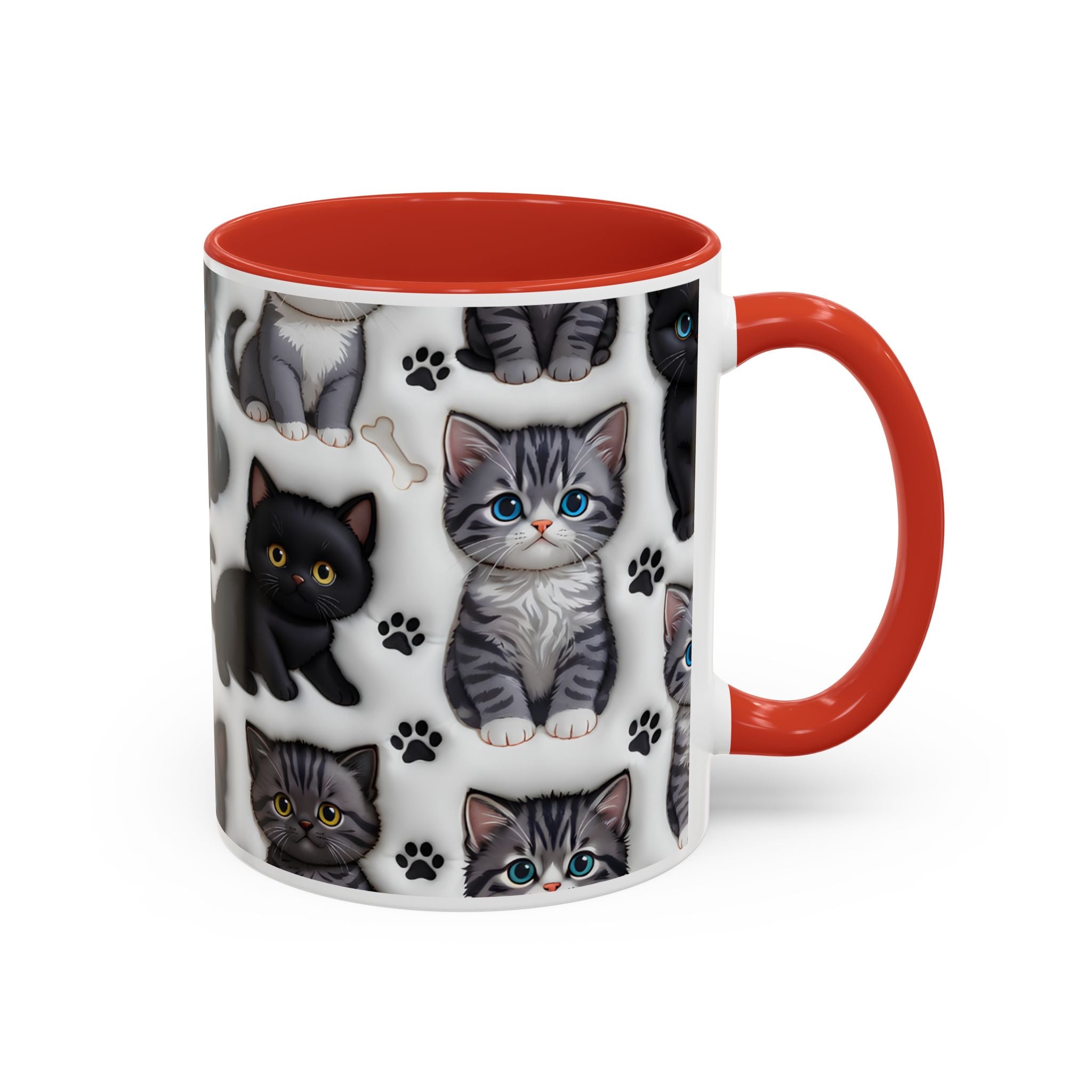 Cute Kitten Pattern Accent Coffee Mug | Cat Paw Print Design