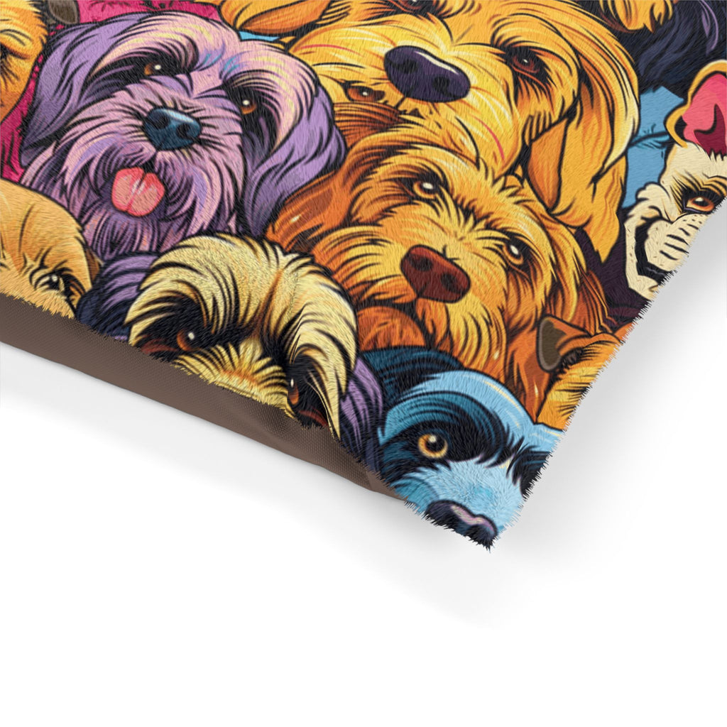 Colorful Dog Faces Pet Bed | Multicolor Canine Pattern Cushion