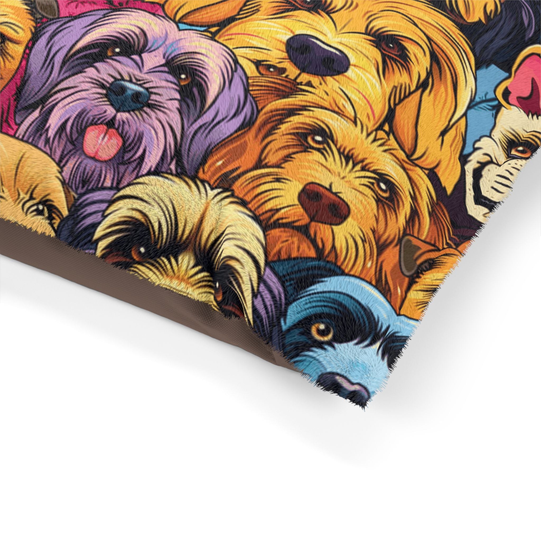 Colorful Dog Faces Pet Bed | Multicolor Canine Pattern Cushion