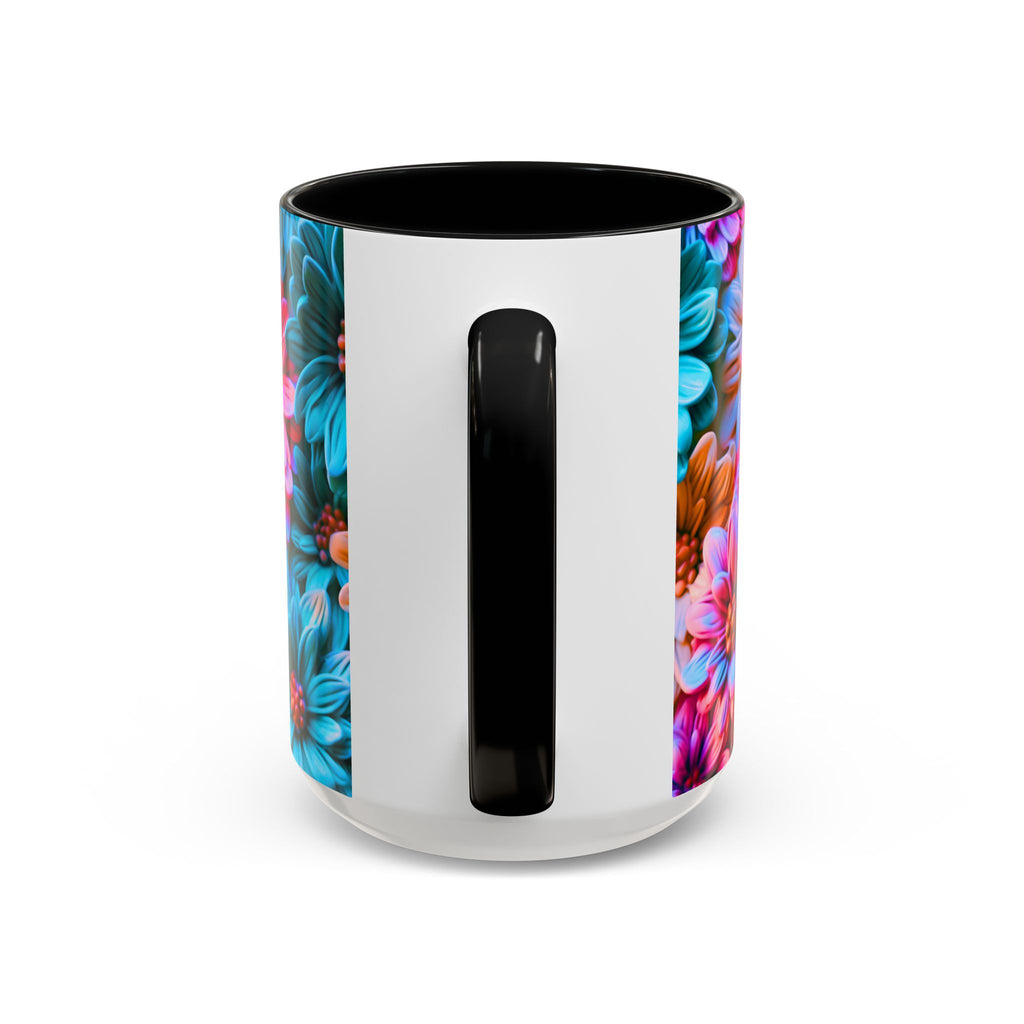 Vibrant Dahlia Floral Accent Mug | 11oz 15oz Ceramic Coffee Mug