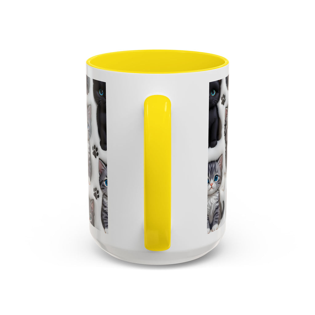Cute Kitten Pattern Accent Coffee Mug | Cat Paw Print Design