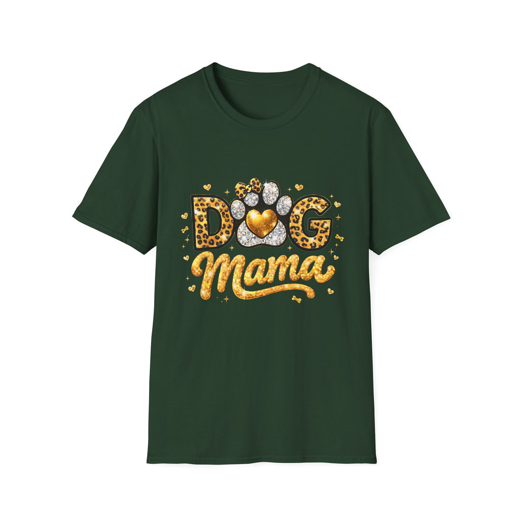 Dog Mama T-Shirt | Leopard Heart Paw Print, Gold Glitter Script