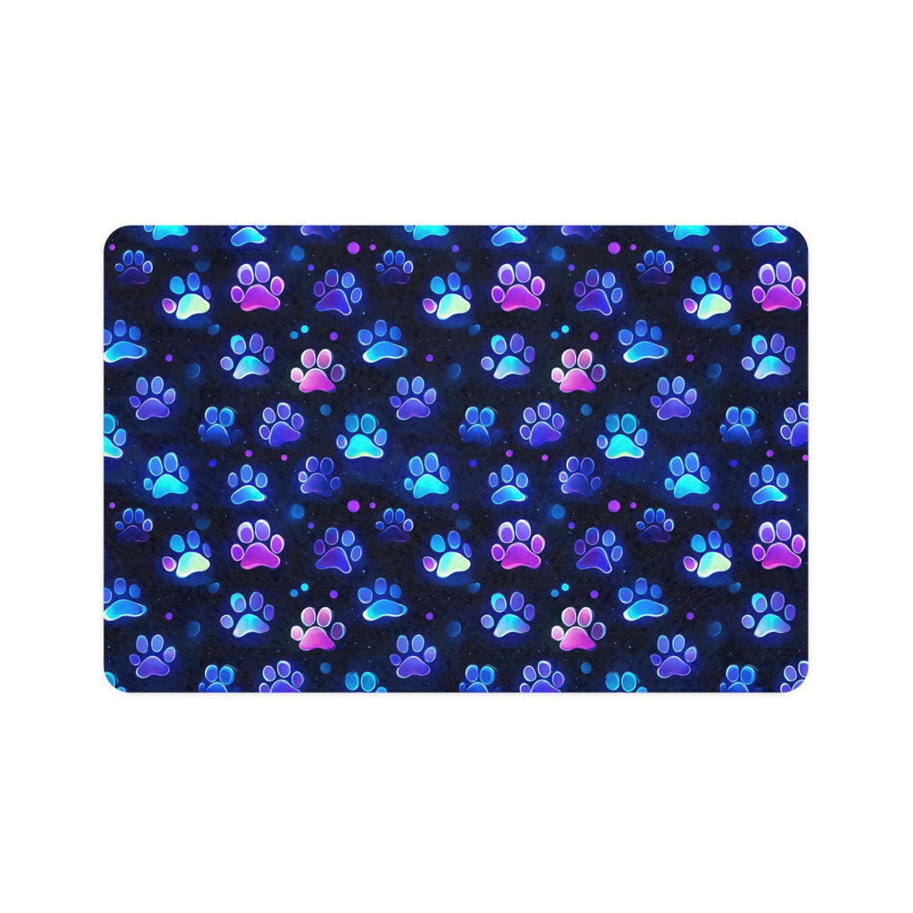 Neon Paw Print Pet Food Mat (12x18) | Blue Purple Paw Pattern