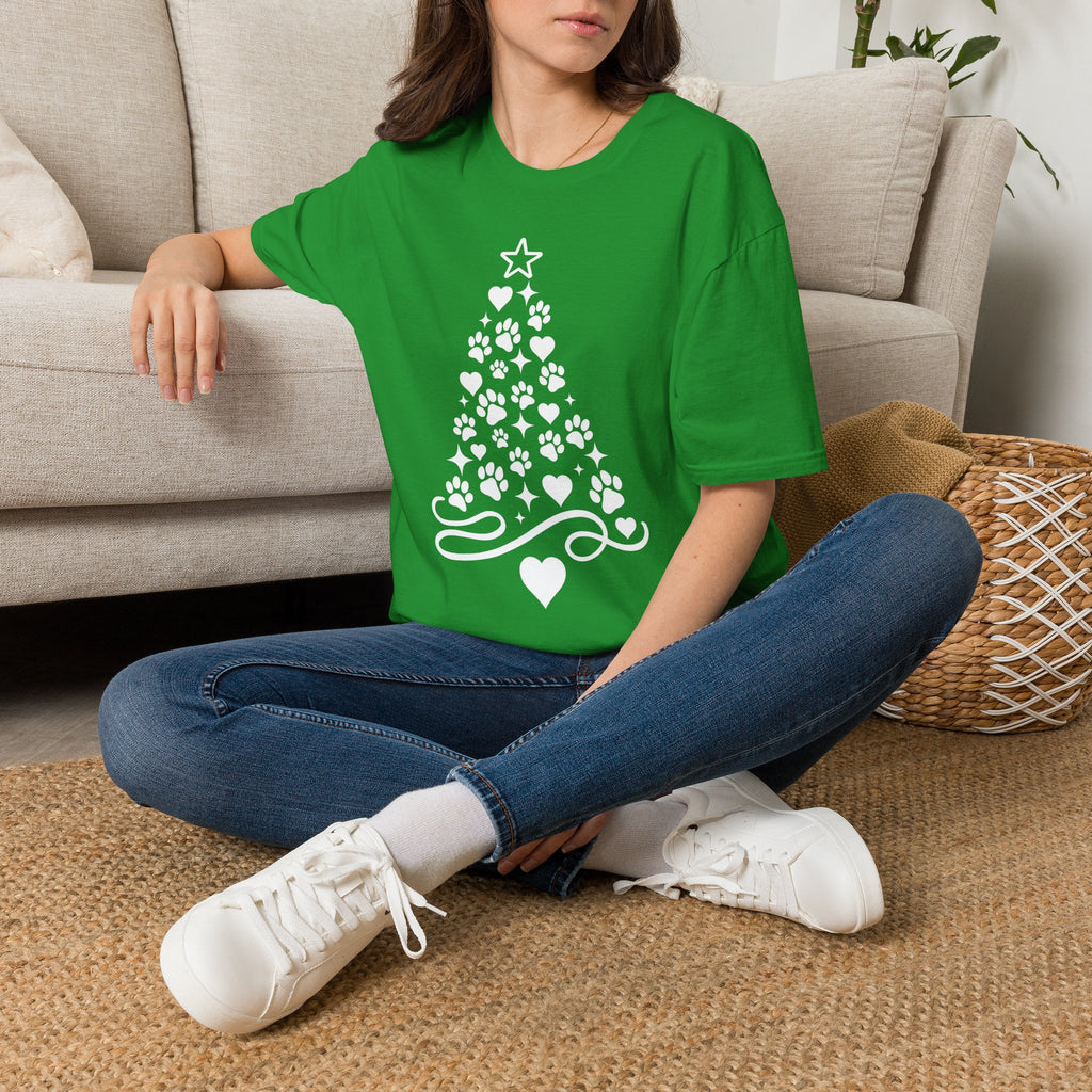 Paw Paw Print Christmas Tree T-Shirt | Dog Lover Holiday Tee