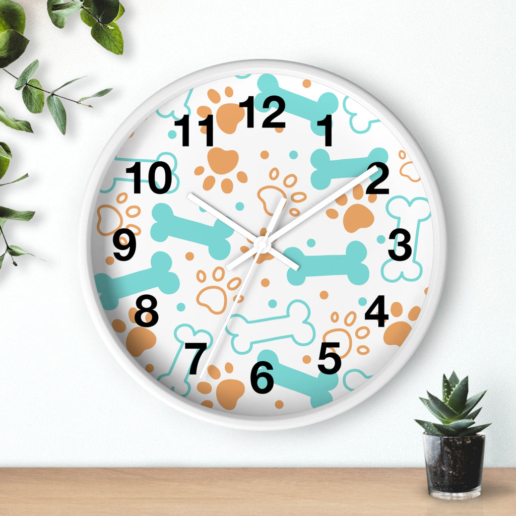 Dog Bones and Paw Prints Wall Clock | Pet-themed Nursery Clock