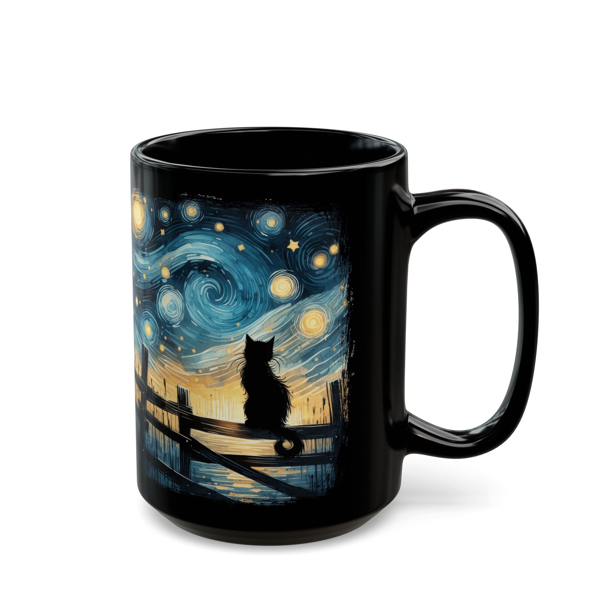 Starry Night Cat mug | Black Ceramic Coffee Cup